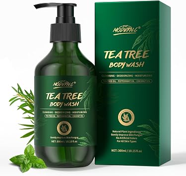 Tea Tree Body Wash, Tea Tree Shower Gel with Peppermint Oil and Coconut Oil, Improve Skin Fungus, Skin Itchy, Jock Itch, Athletes Foot, Eczema & Body Odor, Shower Gel with Pump for Men Women, 300ml