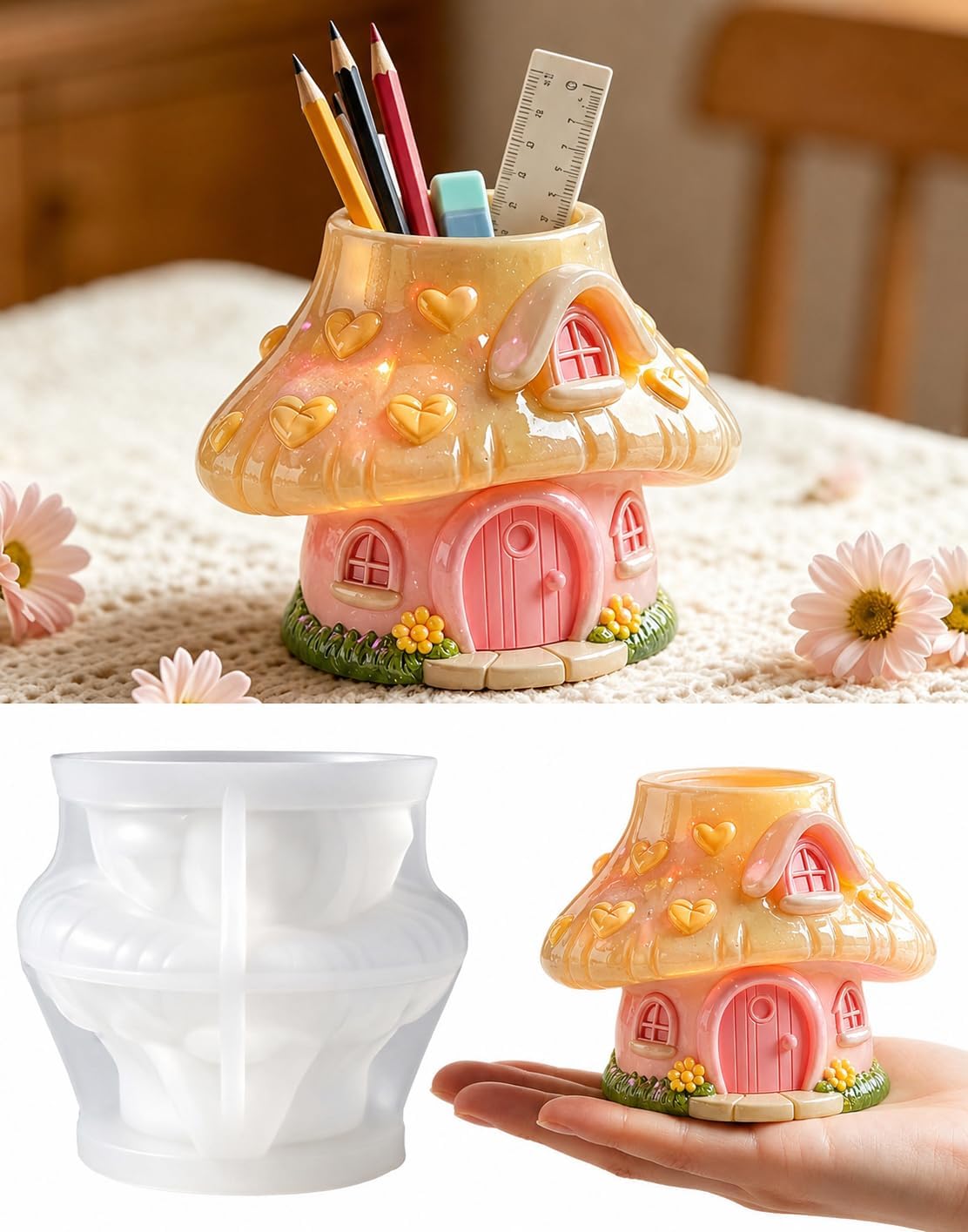 Mushroom House Resin Molds, Epoxy Resin Mold for Planter Pot & Trinket Box