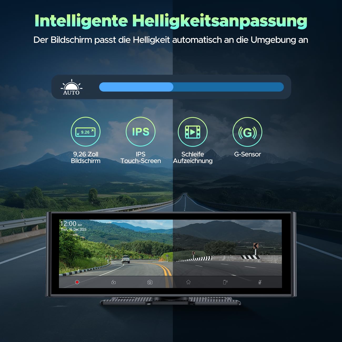 Lamto Autoradio für Apple Carplay Android Auto mit Dashcam Vorne Hinten 4K+1080P, 9,26 Zoll Tragbarer Wireless Carplay Screen Autoradioempfänger mit Bluetooth 5.0/FM/Siri/Go0gle/Mirror Link/64G TF/AUX