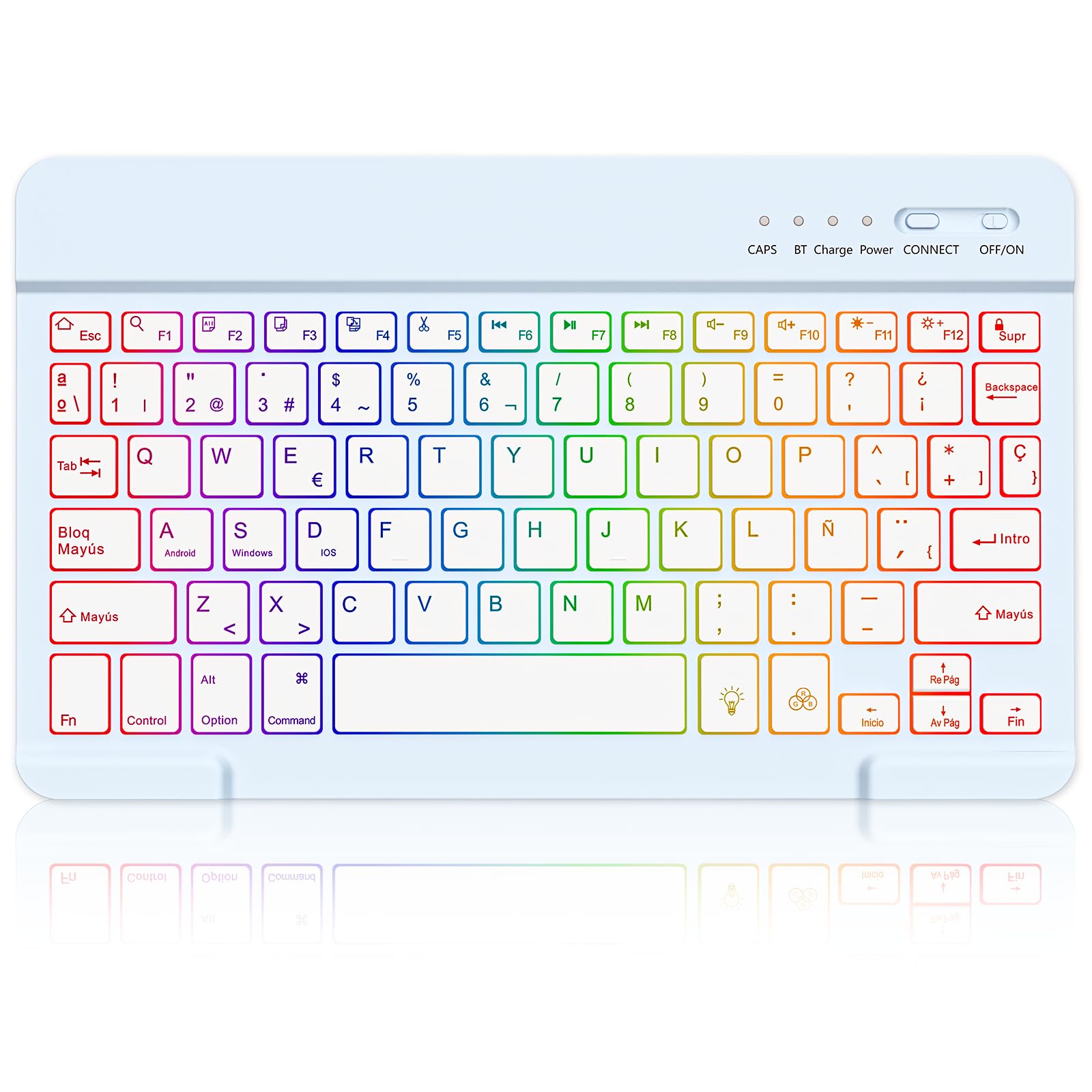 MMK Teclado inalámbrico Bluetooth, Teclas Silenciosas, Mini Teclado Inalámbrico, para iOS Compatible con el Nuevo iPad 10.2/10.9 Pulgadas, iPad Air/Pro/Mini, iPhone y más, QWERTY(Azul)