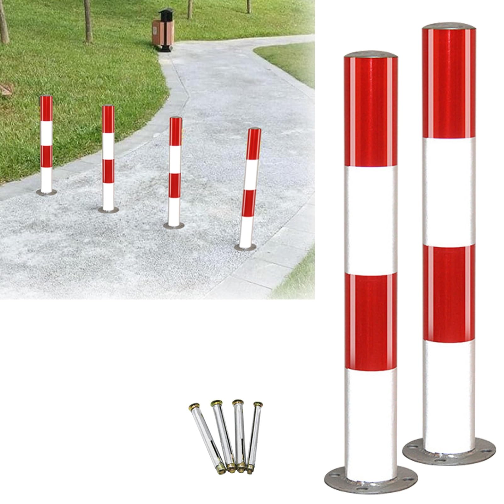 Słupek ograniczający ruch do stożka budowlanego, słupek bezpieczeństwa ruchu ze śrubami, mocny wysięgnik parkingowy | Słupek ostrzegawczy | Bloker lokalizacji, odbijający noc przykręcany Pel-Red White