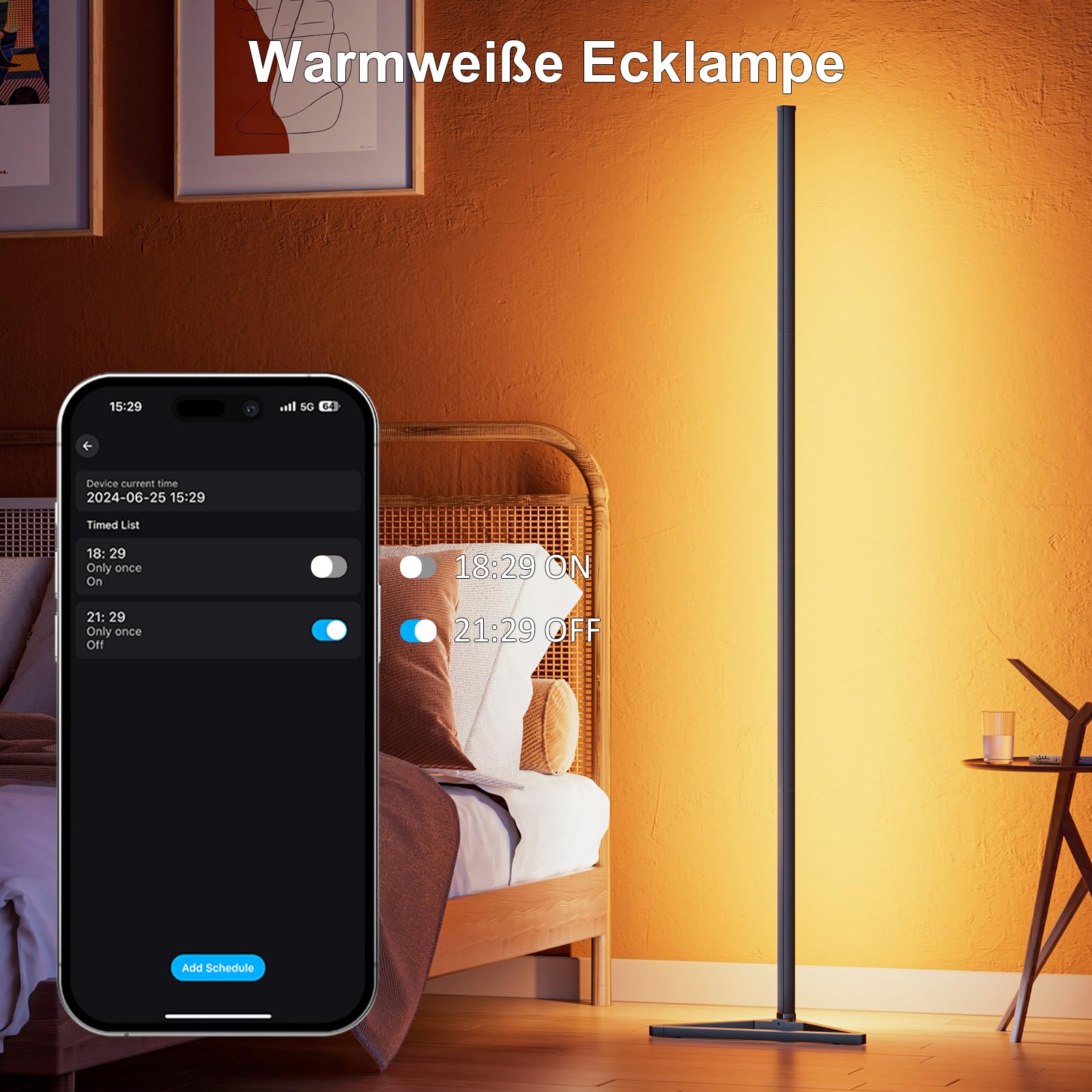 LED Stehlampe Wohnzimmer, 140cm Ecklampe RGB Dimmbar mit Fernbedienung und APP, 16 Millionen Farben, Musikmodi, DIY-Modus & Timing -Funktion für Schlafzimmer, Spielzimmer, Büro, Lesesaal