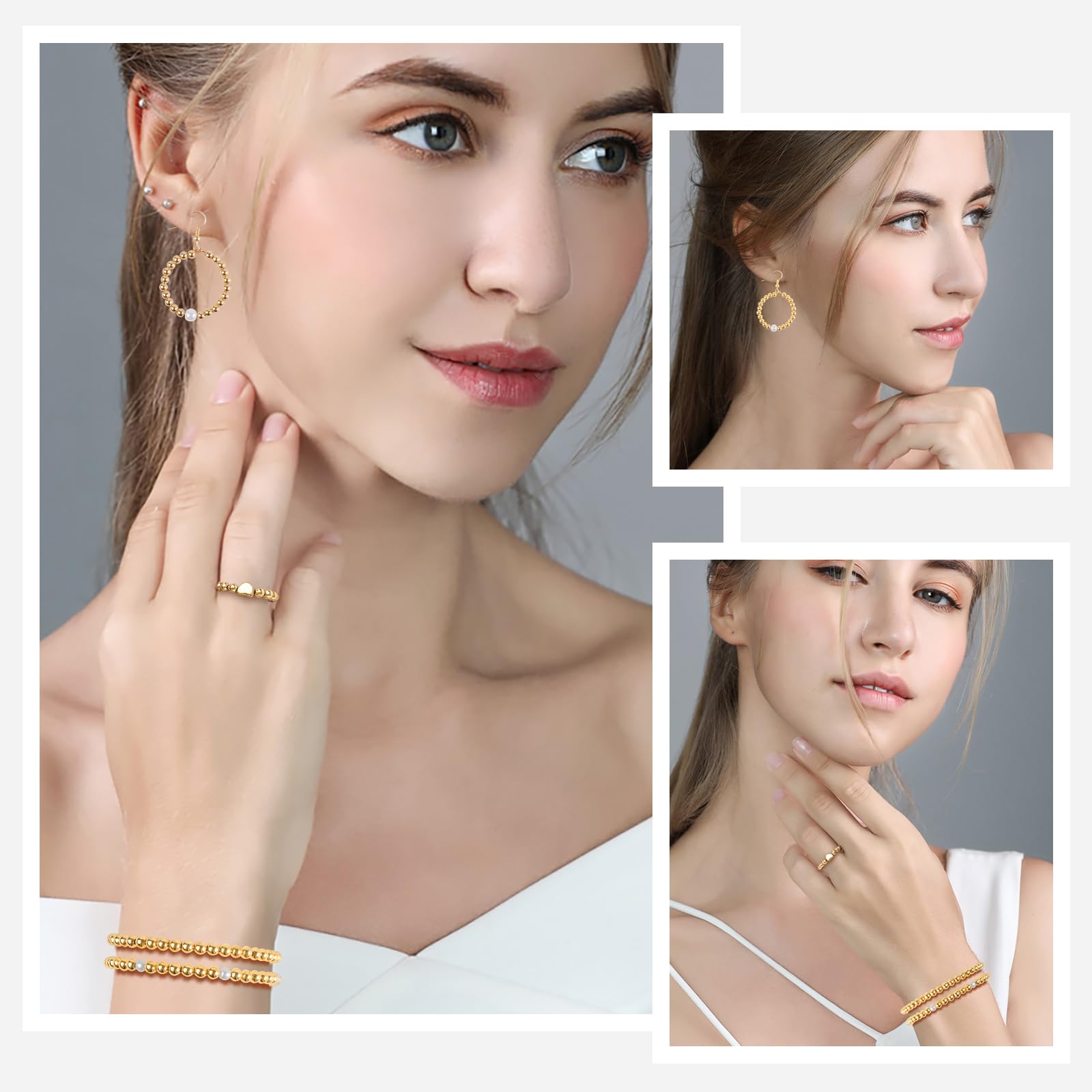 Witte kralen armband met gouden details en olifant bedel