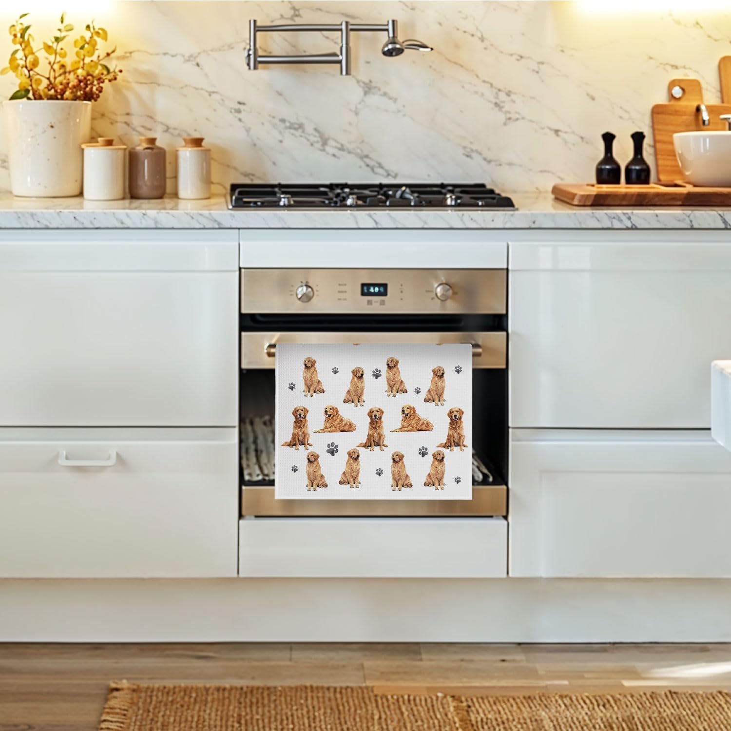 Golden Retriever Kitchen Towels,Golden Retriever Gifts Waffle Weave Decorative Dish Towels, Dog Mom Lovers Gifts Decorative Hand Tea Towel for Bathroom Kitchen, Pet Lover Gift, 16x24 Inch - Image 2