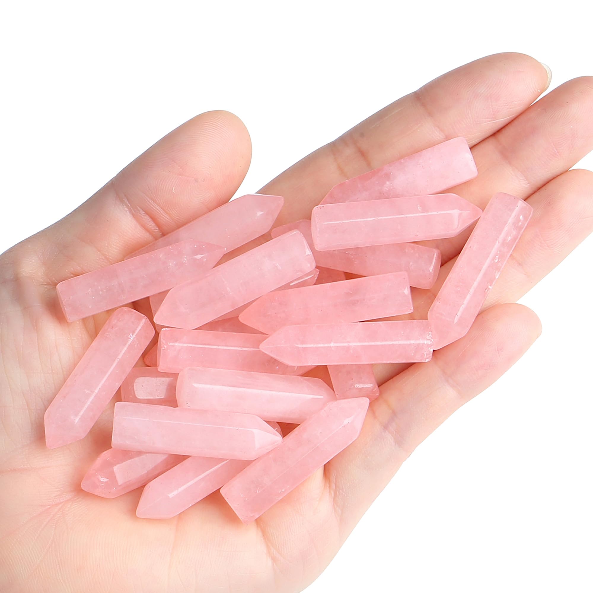 QINJIEJIE Rose Quartz 20 PCS Healing Crystals Stones Sets Wands Bulk