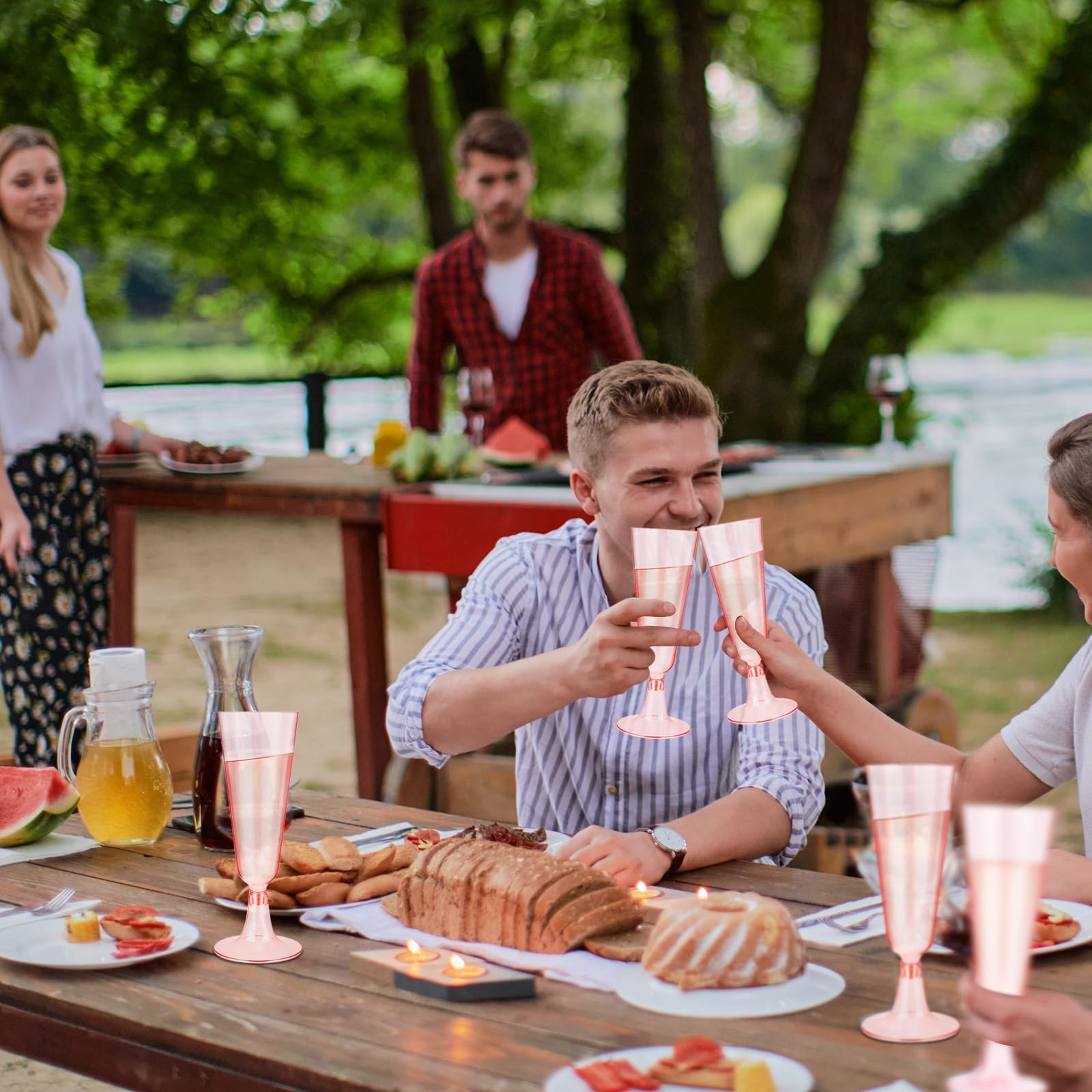 Zestaw 50 kieliszków do szampana z plastiku w kolorze różowym, 150ml plastikowe kieliszki do szampana, wielokrotnego użytku, kieliszki do koktajli na przyjęcia, wesela, urodziny