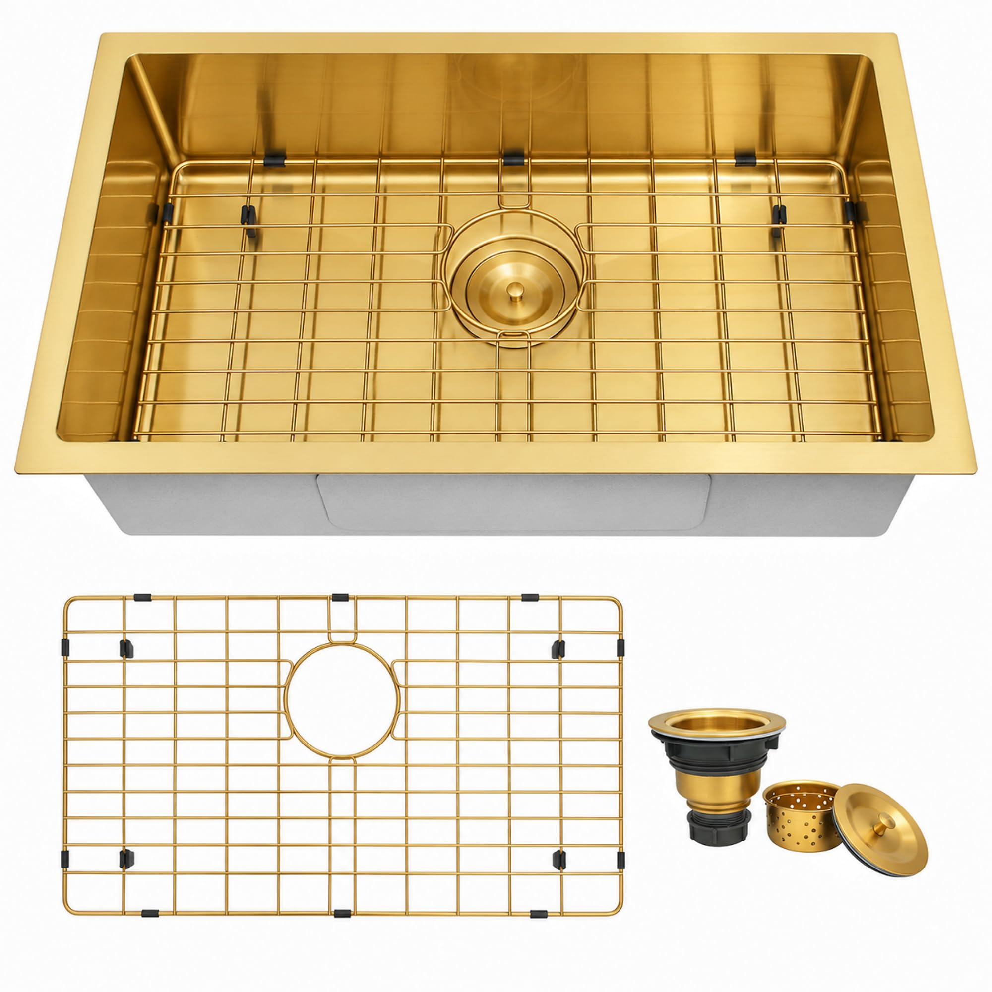 27x16x7 Inch Gold RV sink,Undermount Single Bowl Kitchen Sink