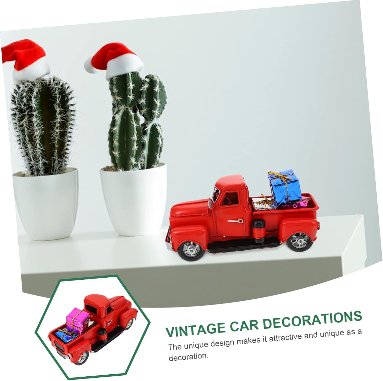 Unomor 2pcs Metal Truck Model Ornament for Christmas Decor Antique Pickup for Home Decoration Rustic Farmhouse Tabletop Accent for Holidays