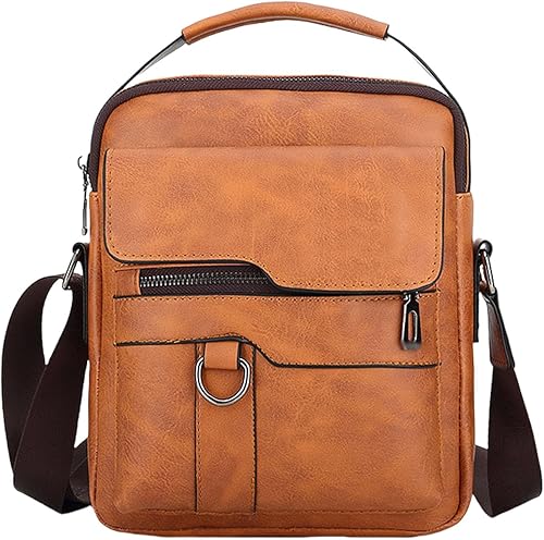Bolso cruzado pequeño, bolso de hombro para hombre, bolso de cuero vintage para oficina y negocios para hombres, bolso de mano con cremallera