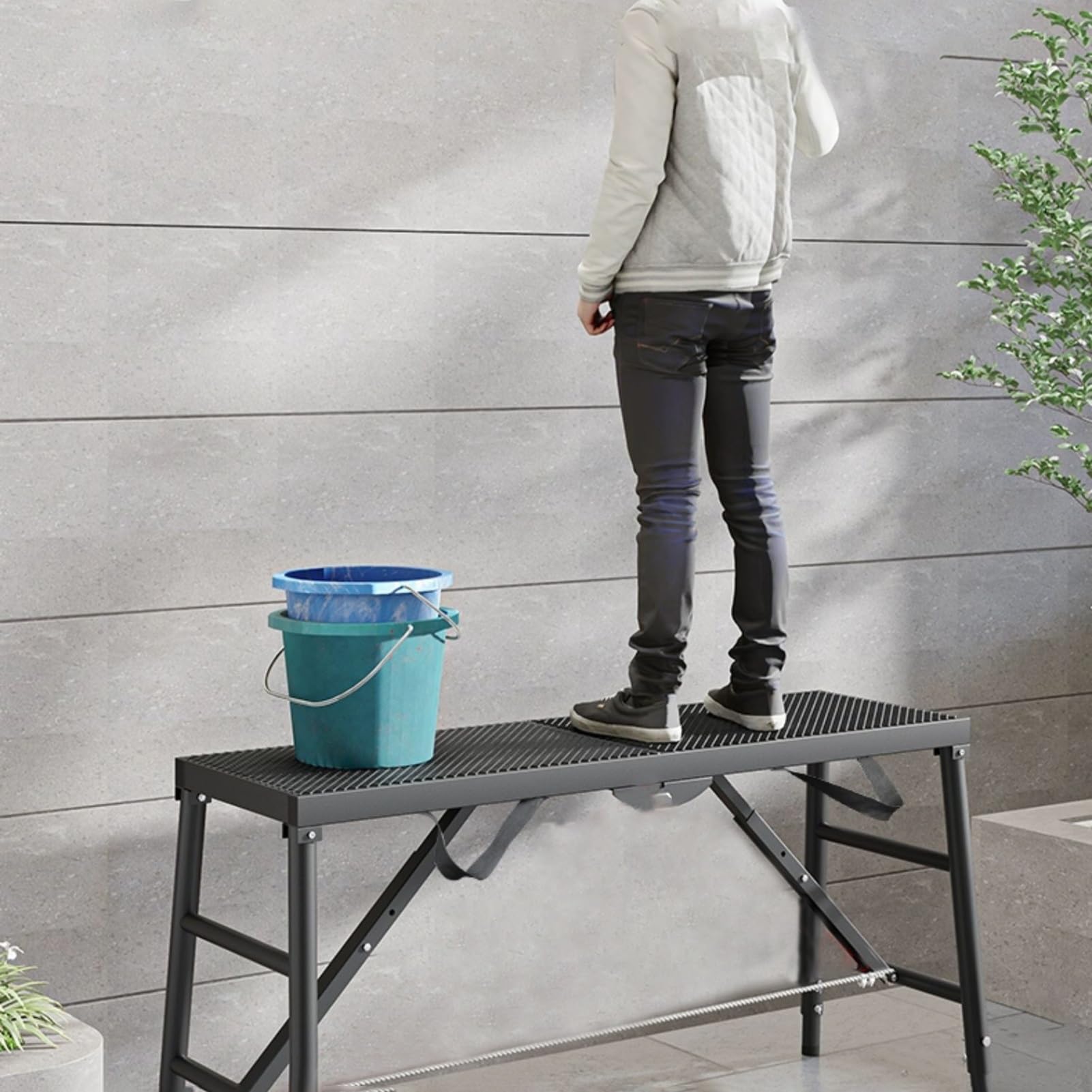 WQPMNYG Adjustable Work Platform Ladder with 330 lbs Capacity Portable Carbon Steel Scaffolding Platform for DIY Projects 1.2m 1.5m 1.8m Long Folding Building Scaffold for Construction 71x15x47 inch