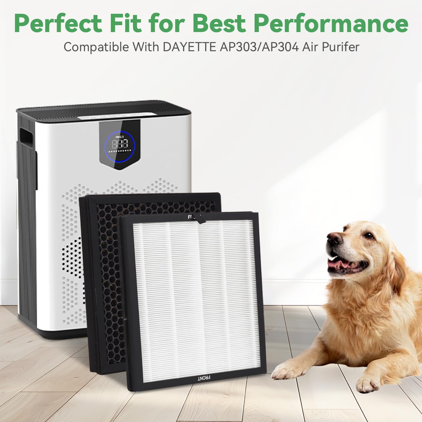 AP303 H14 Air Replacement Fi-lter Compatible with Day*ette AP303/304 Air Purifier,H14 HEPA Filter with 3 Stage Filtration, 2 Pack