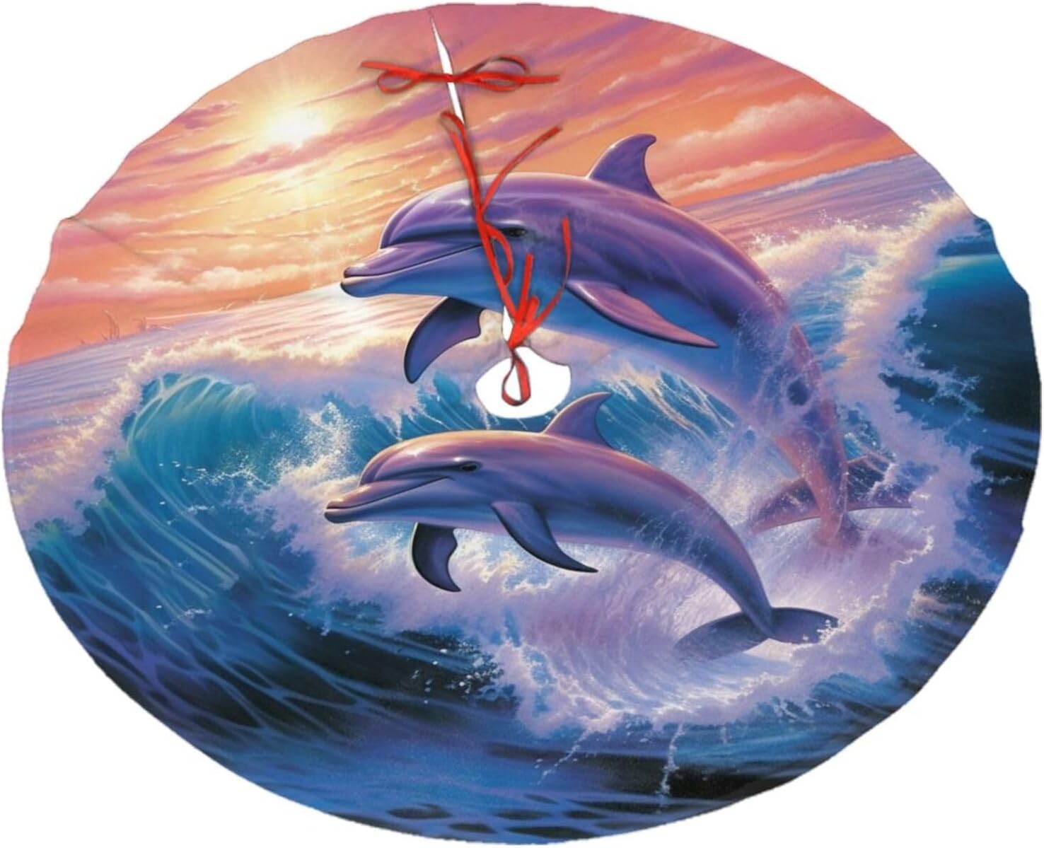 Dolphin Art Printed Christmas Tree Skirt, Soft Plush Christmas Tree Mat