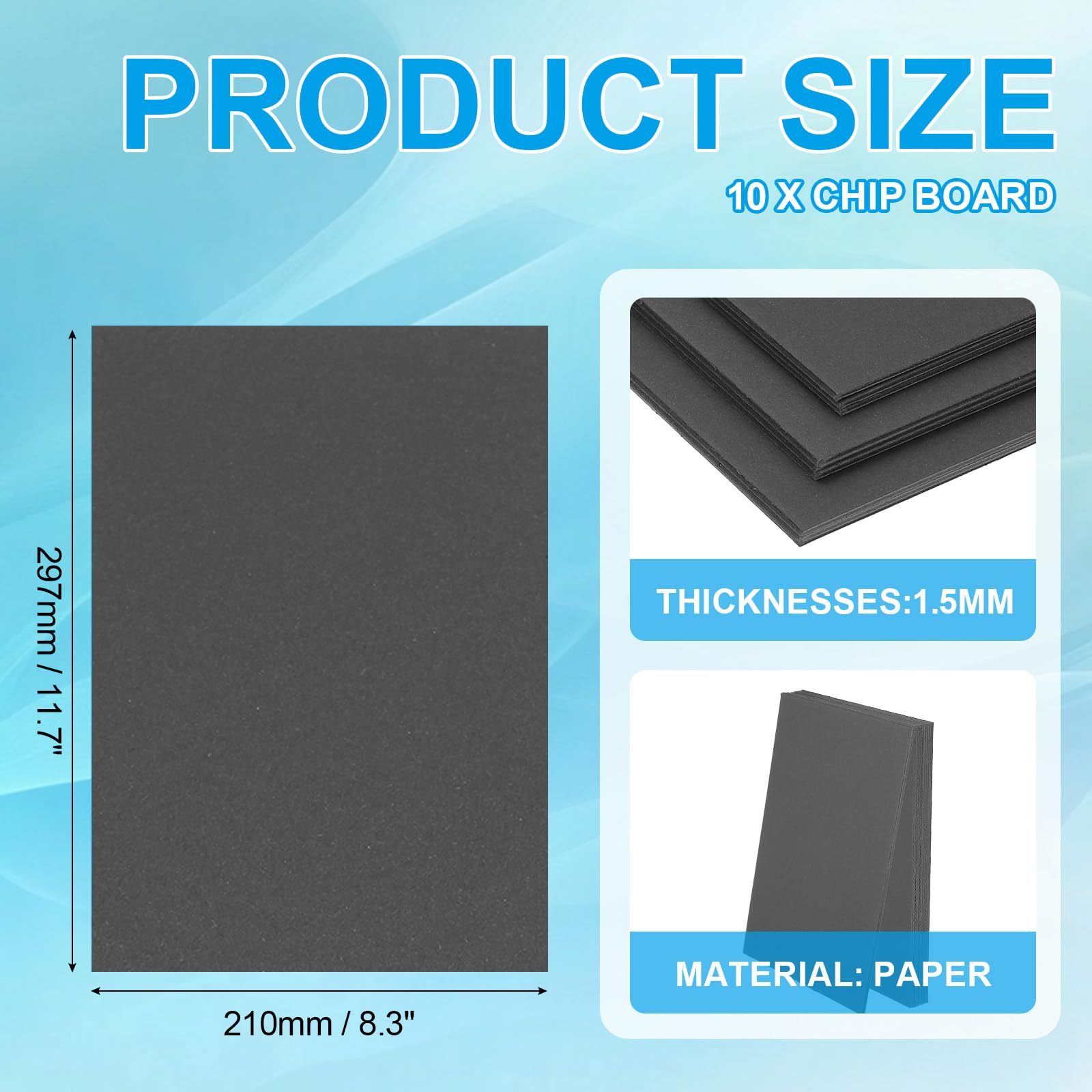 PATIKIL 12x8x0.06" Chipboard Sheets, 10Pcs 60PT Thick Book Board Binders Board Sturdy Bookbinding Supplies for Book Binding Cover Black - Image 2