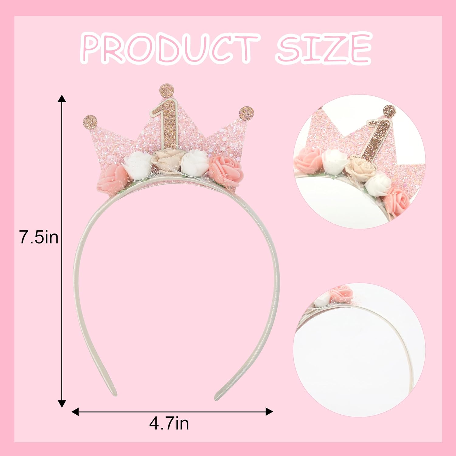 1st Birthday Princess Headband – Sparkling Tiara for Toddler Girls, Age 1-6, Crown, Flower Headbands (1st Birthday Edition)