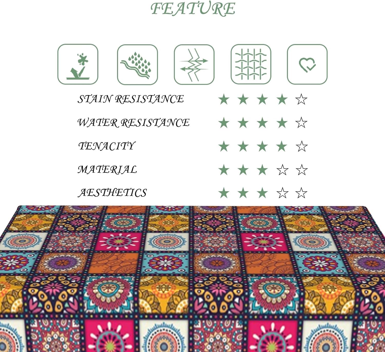 70x120 Inch Boho Mandala Rectangle Tablecloth Navajo Indian Ethnic Style Colorful Geometric Table Cloth Washable Durable Table Cover Kitchen Home Banquet Buffet Party Picnic Wedding Decor