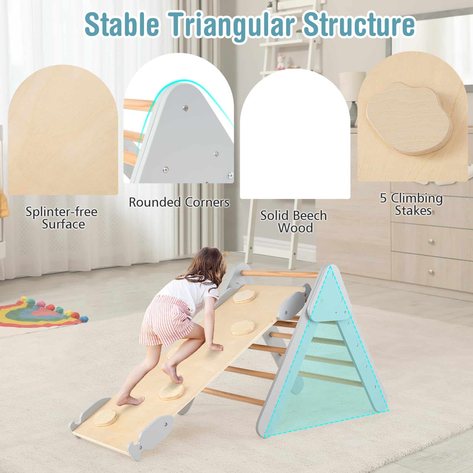 HOMASIS 3 in 1 Triangolo di Arrampicata Multiuso per Bambini, Giocattoli con Scivolo Rampa Arco, Set di Arrampicata per Asilo Nido, Parco Educativo per Bambini di 1+ Anno (Grigio)