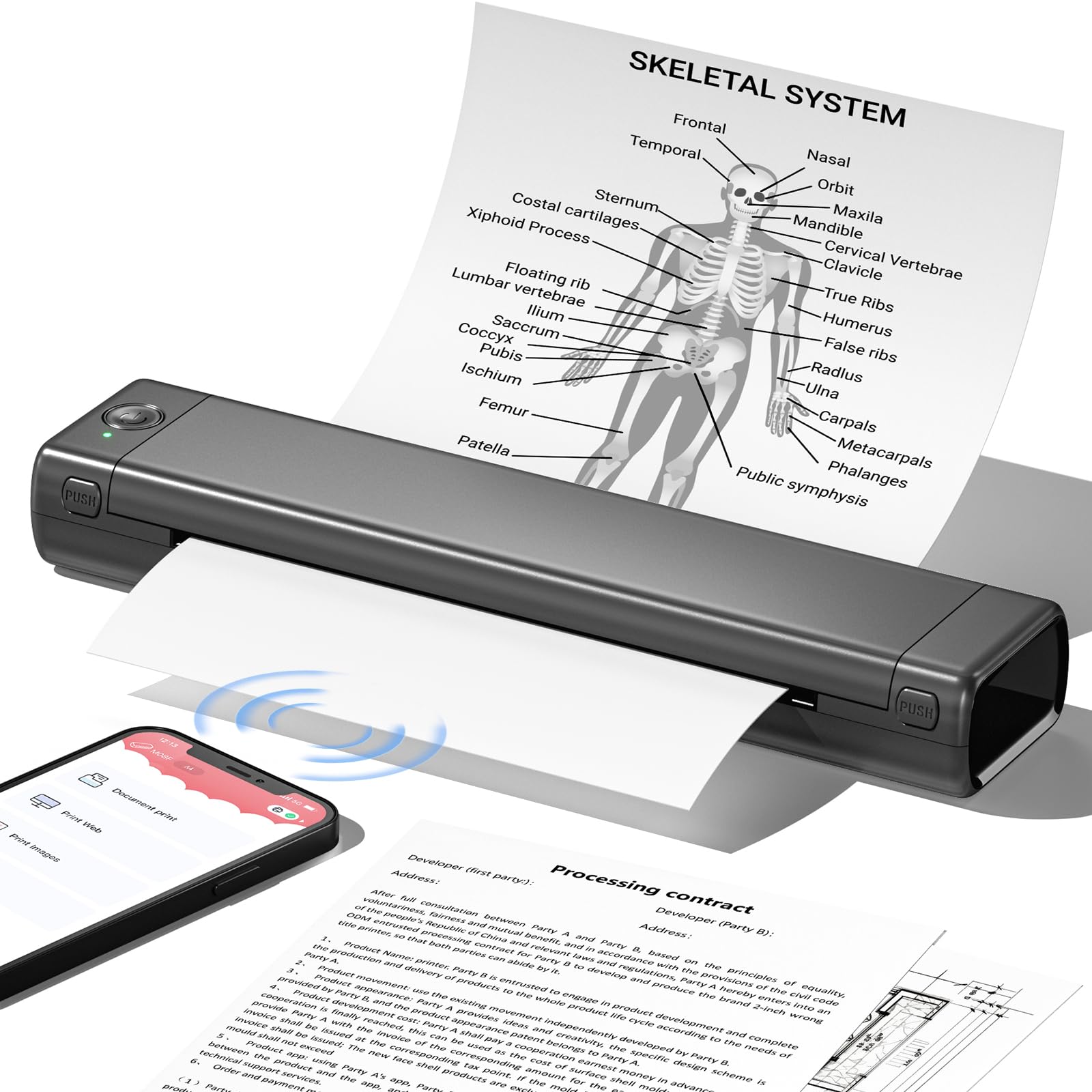 ItriAceM08F A4 Portable Printer Wireless for Travel, Bluetooth Thermal Printer Support A4 Thermal Paper, Compatible with Android iOS Phone & Laptop, Inkless Compact for Home Office Vehicles