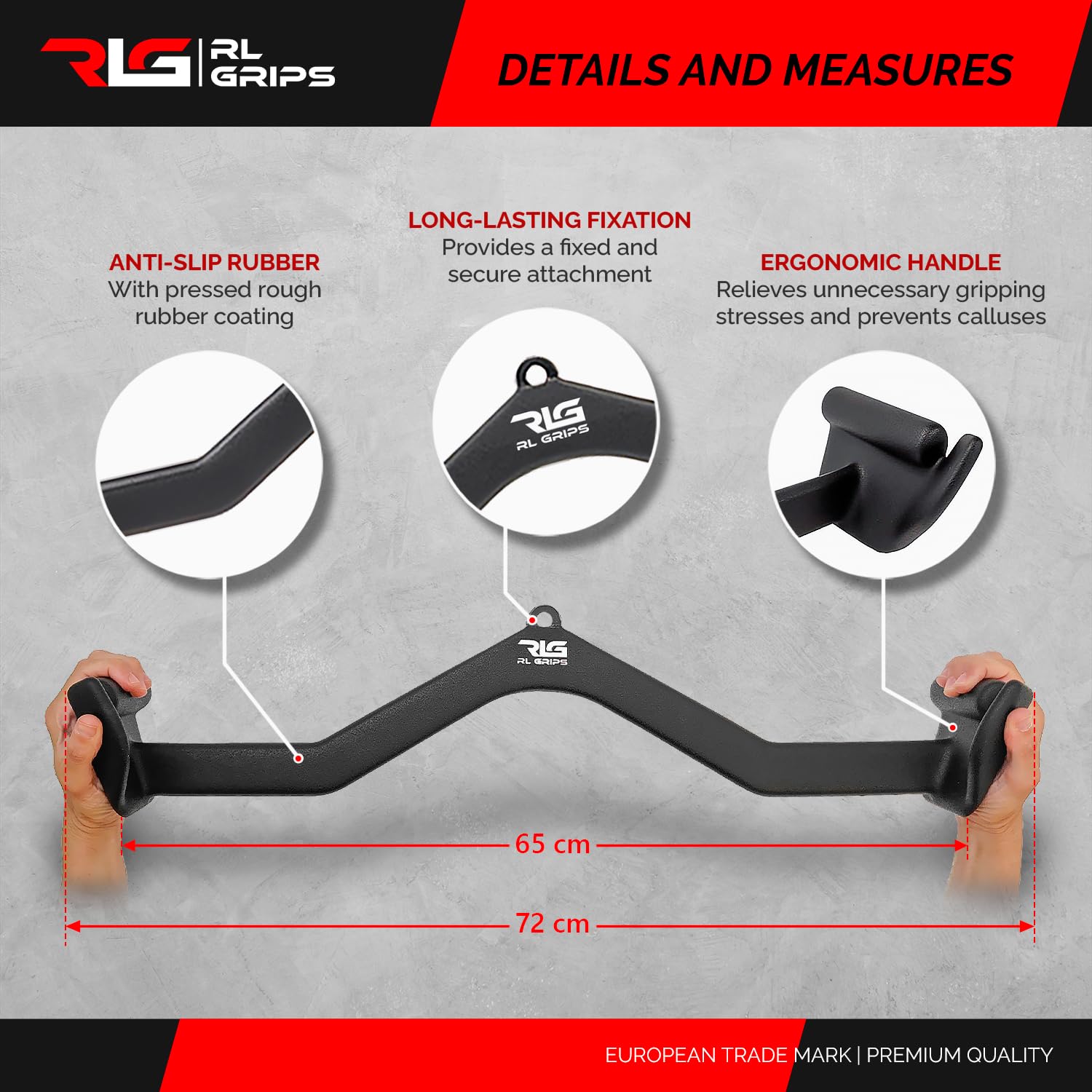 RL Grips® Ergonomische Gym Katrol Handgrepen voor Rugtraining - Set van Gym Handgrepen Ideaal voor Lat Pulldown en Roeien voor Lats (Close Pronate (23 cm