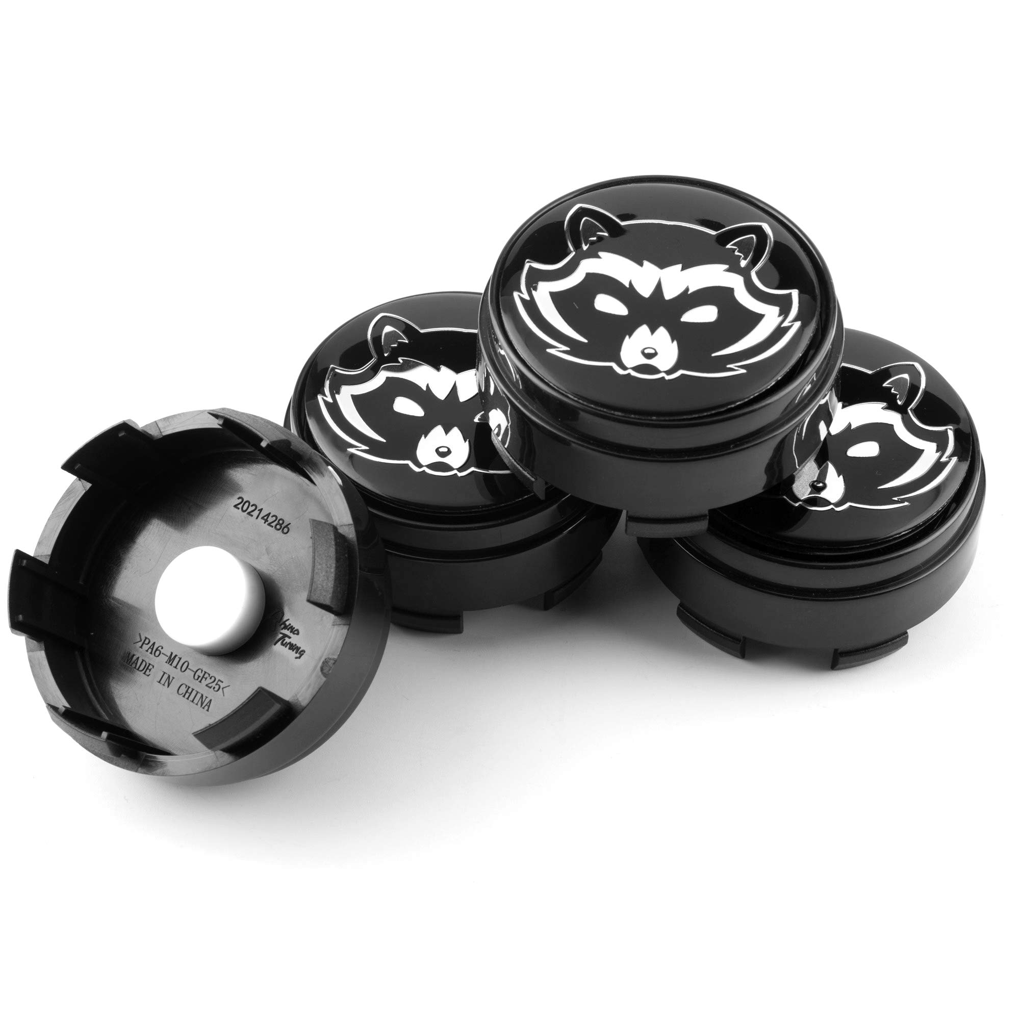 Rhinotuning 4 x 66 mm piasty z napisem w kształcie szopa, obracające się kołpaki z tworzywa ABS, kolor czarny, kołpaki do TE37 Tokyo Time Attack Rota G-Force 17" Felge F150 18" Rim