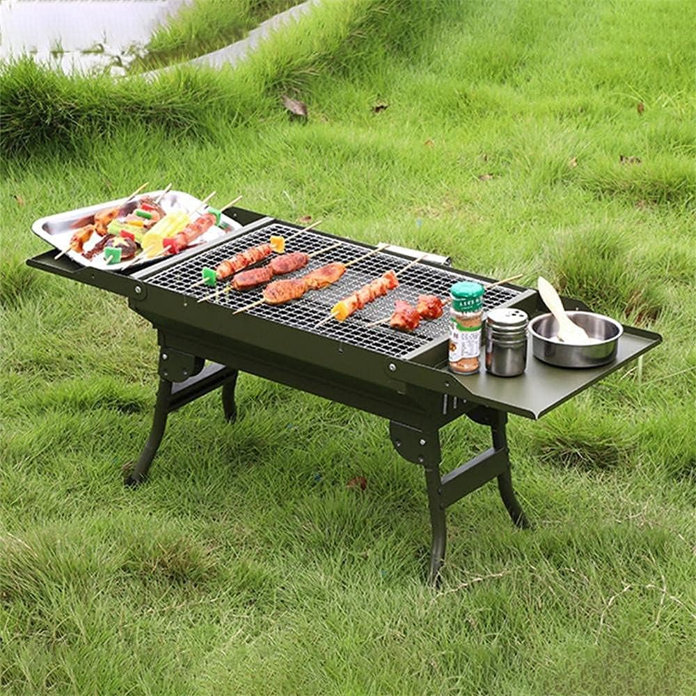 Foldable Charcoal Grill with Storage Shelf, Portable Charcoal Barbecue Stainless Steel Grill, BBQ Smoker Stove with Portable Handle