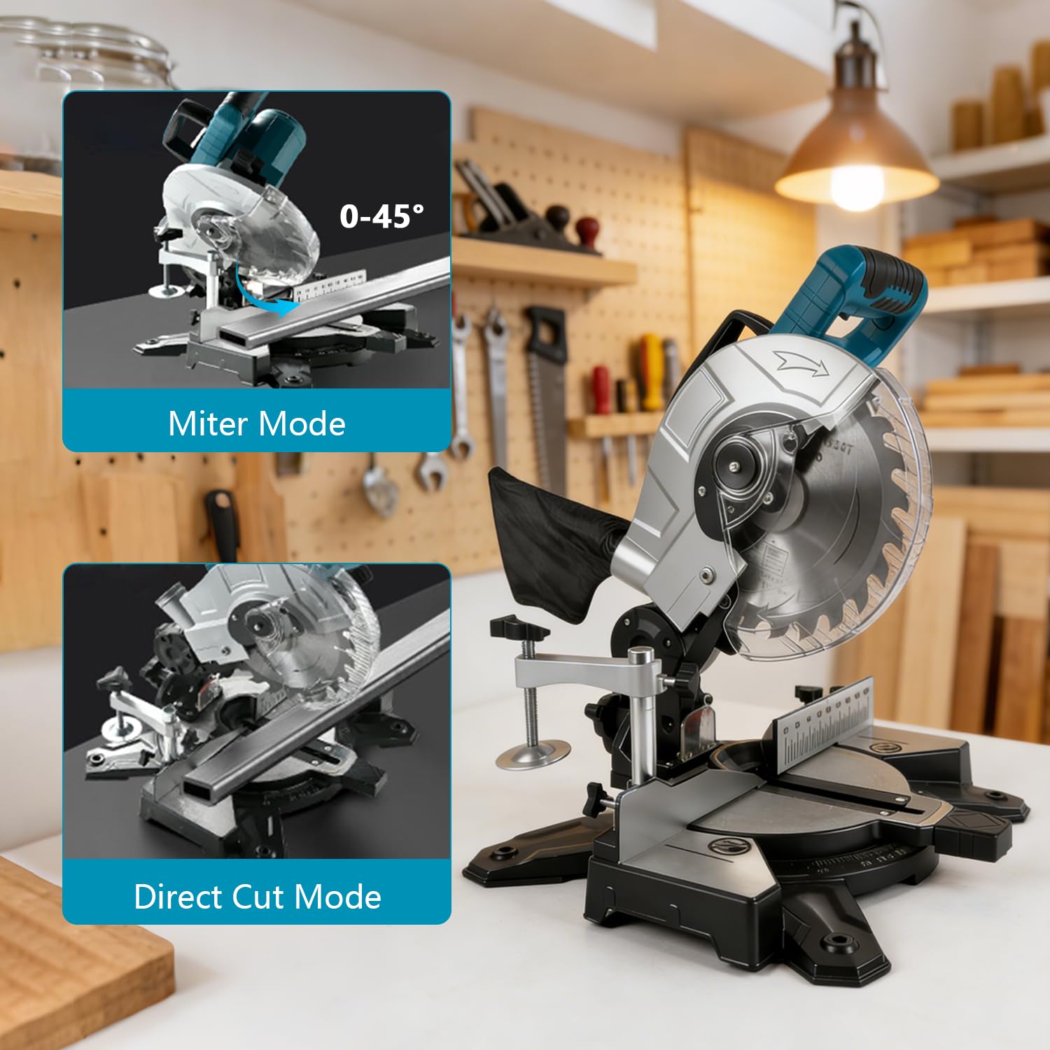 Kapp und Gehrungssäge für Makita 18V Akku, Professional Kapp-Zugsäge Metall Gehrungssäge, Tischplatte aus Aluminium-Druckguss, 0-45° Schrägschnitte, Ø 210mm Sägeblatt (Ohne Akku)