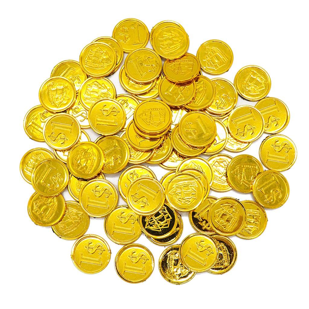 ATORSE® 100 Pcs Plastic Pirate Gold Play Toy Coins Birthday Party Favors Money Coin