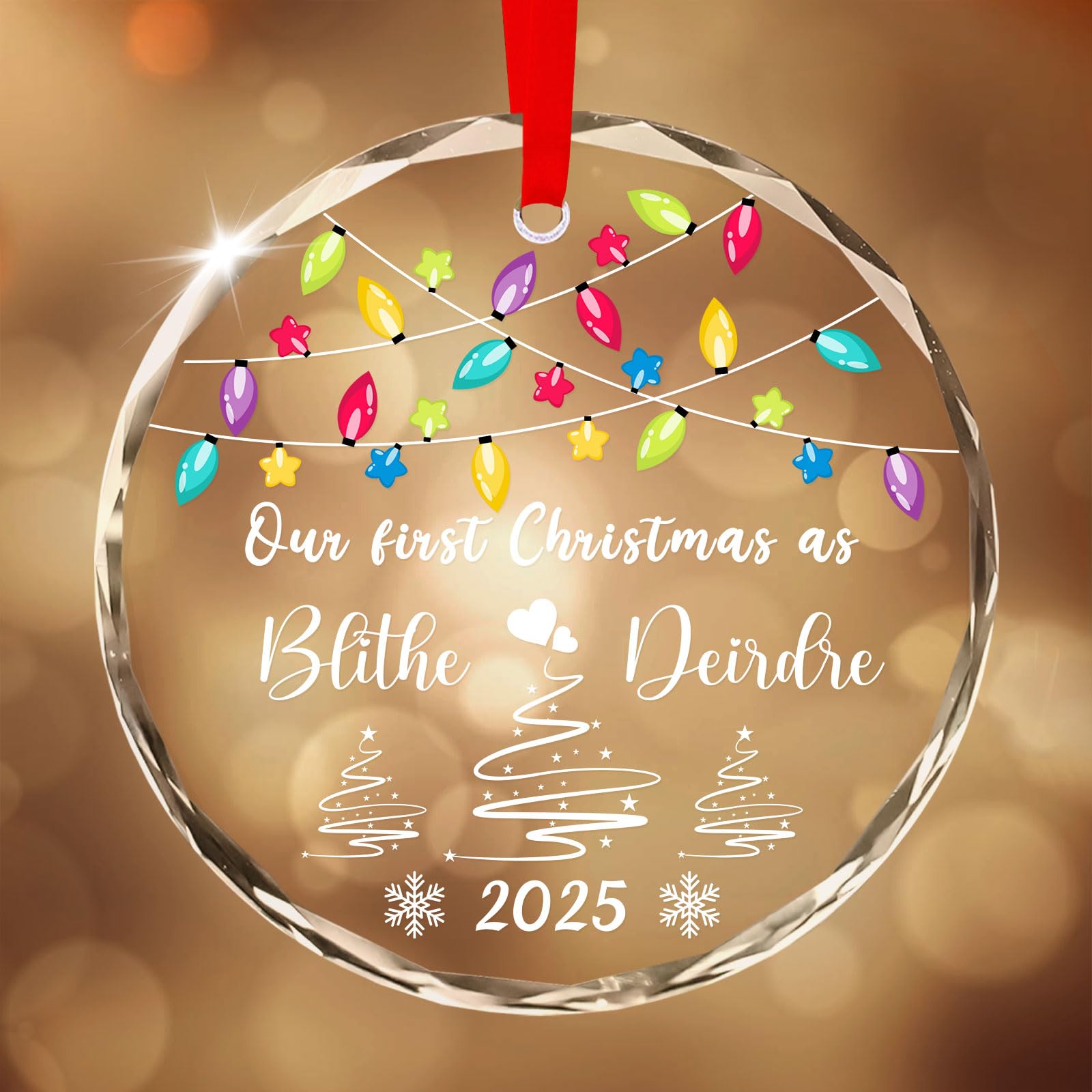 Our First Christmas Together Bauble Ornament, Custom Crystal Photo Ornaments for Xmas Gifts, Christmas Tree Decoration for Kids, Mom, Dad, Family — image 1