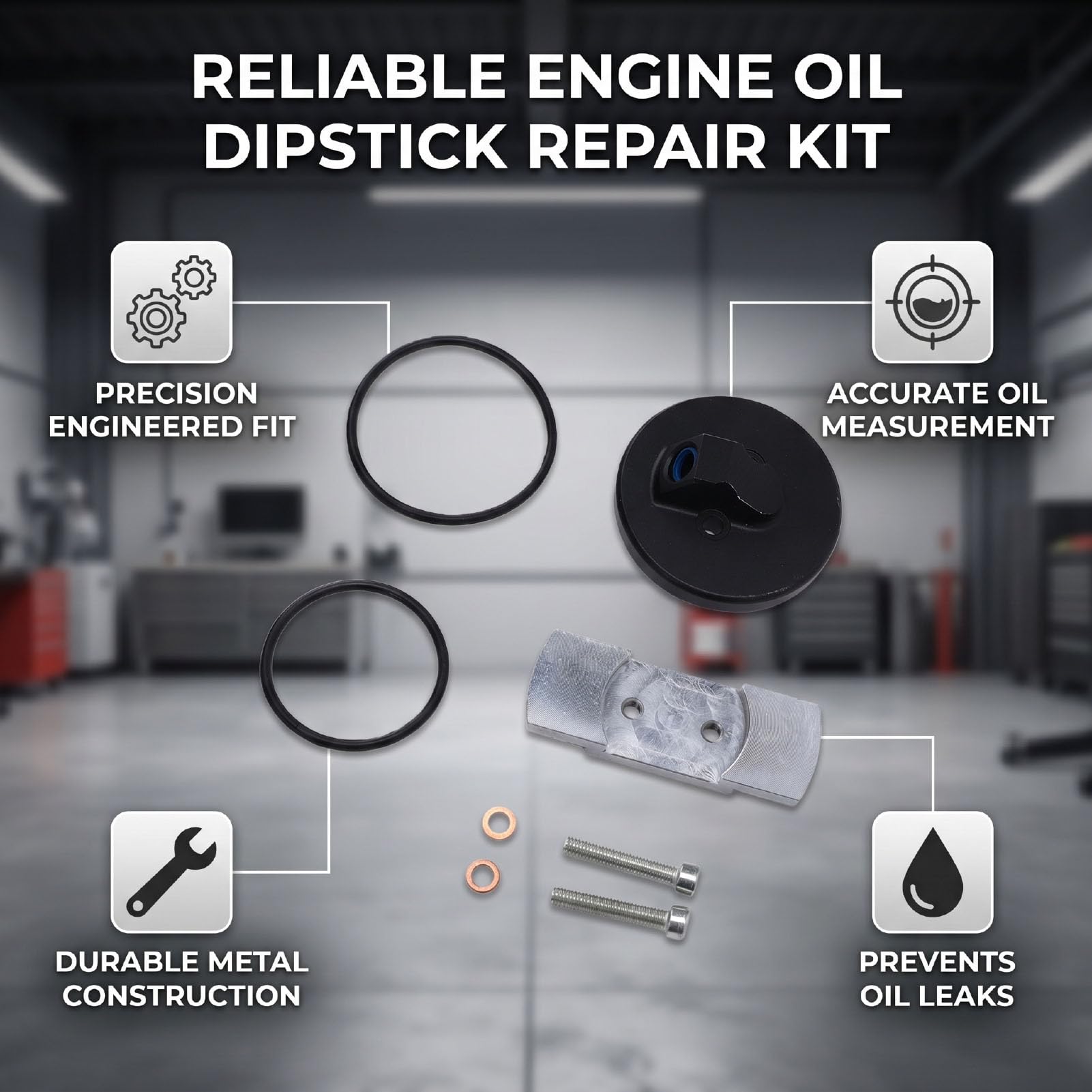 Cryfokt Kit di Riparazione Adattatore Astina di Livello, Kit di Riparazione Adattatore Astina di Livello Olio Motore Ad Alta compatibilità, di di per Auto con Anelli per 7.3L 1994-2003 Van E250 E350