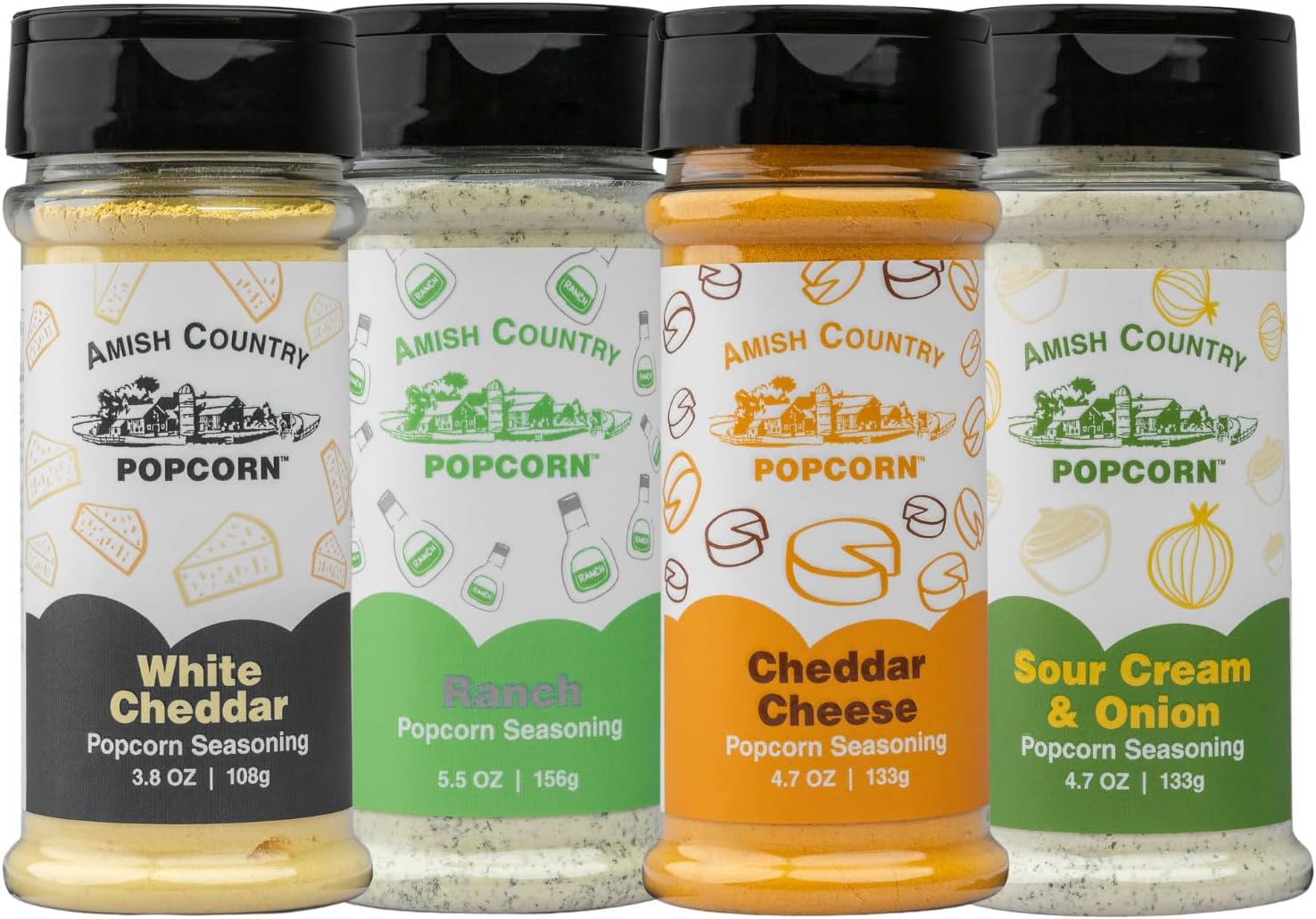Seasoning Variety Pack | 4 Bottles | White Cheddar - Cheddar Cheese - Sour Cream & Onion -Ranch | Nut Free | Old Fashioned, Non-GMO and Gluten Free