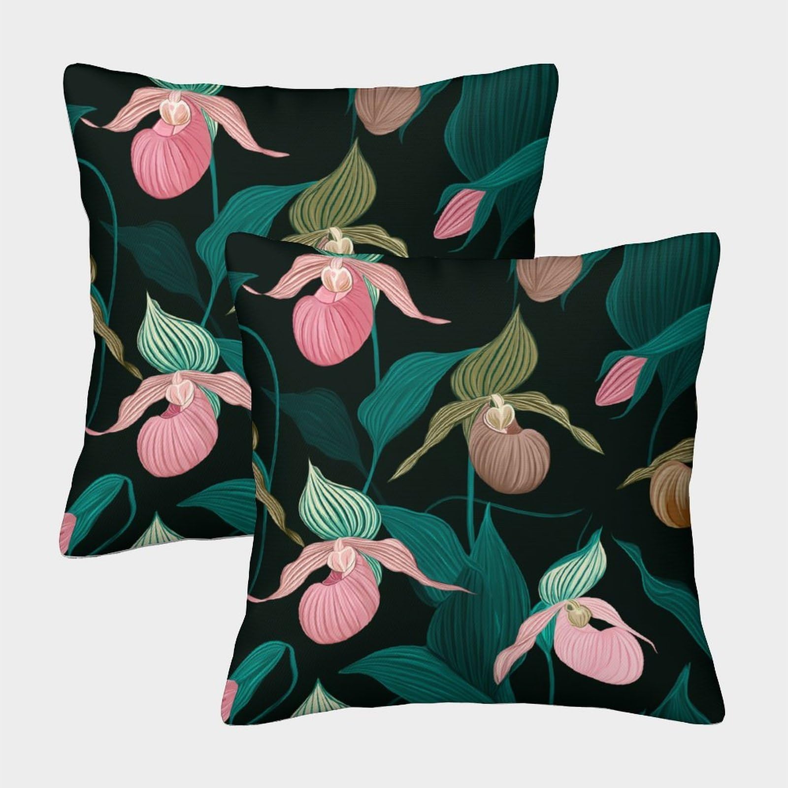 kaiyun 2 Pack Digital Illustration,Cypripedium Pillow Case 45x45cm Throw Pillow Case,Modern Decoration Pattern for Terrace Sofa Bedroom Indoor Outdoor Party