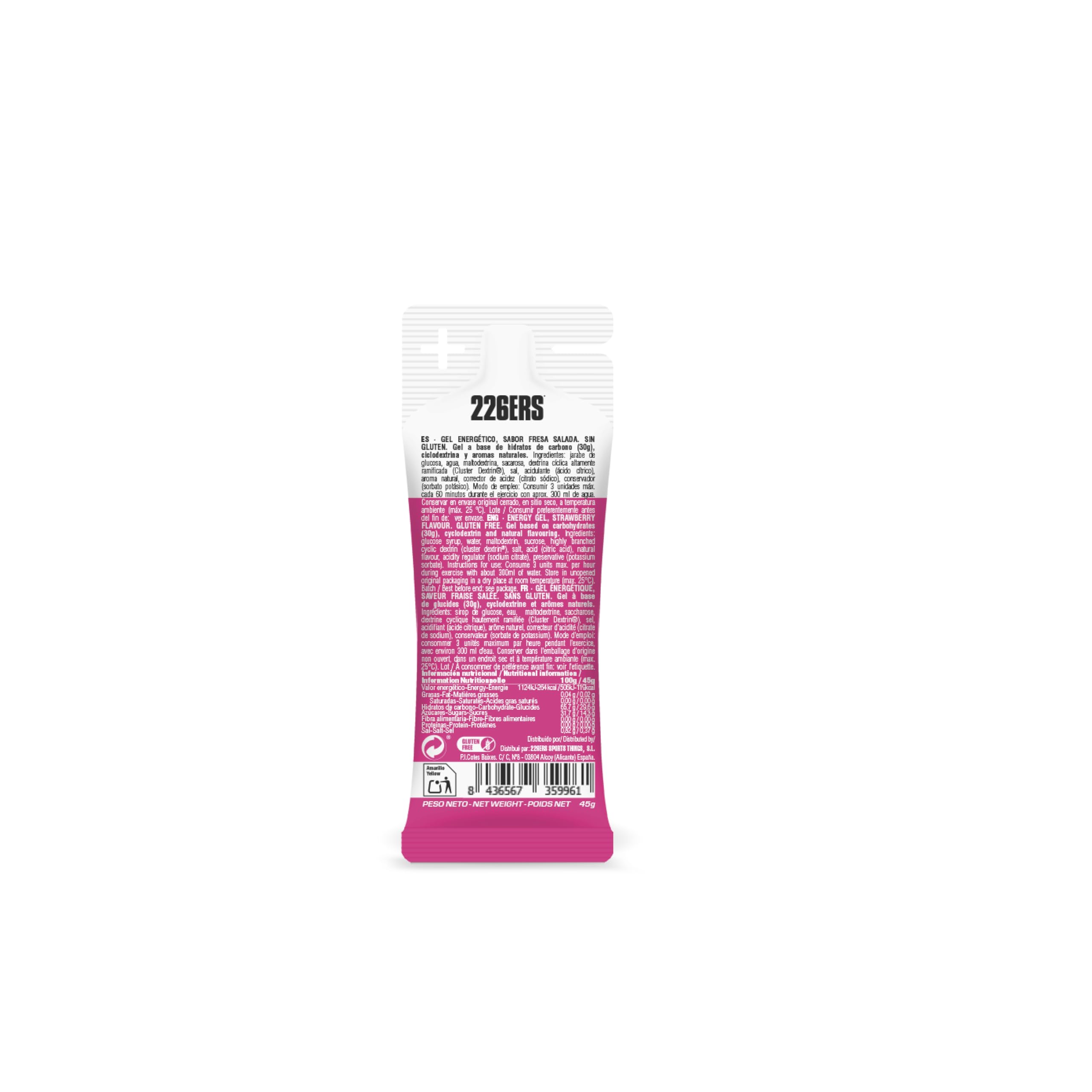 226ERS - High Energy XS, Gel Energetico per Sportivi, Ciclodestrina, Carboidrati e Aromi Naturali, Vegano, Gusto Fragola Salata