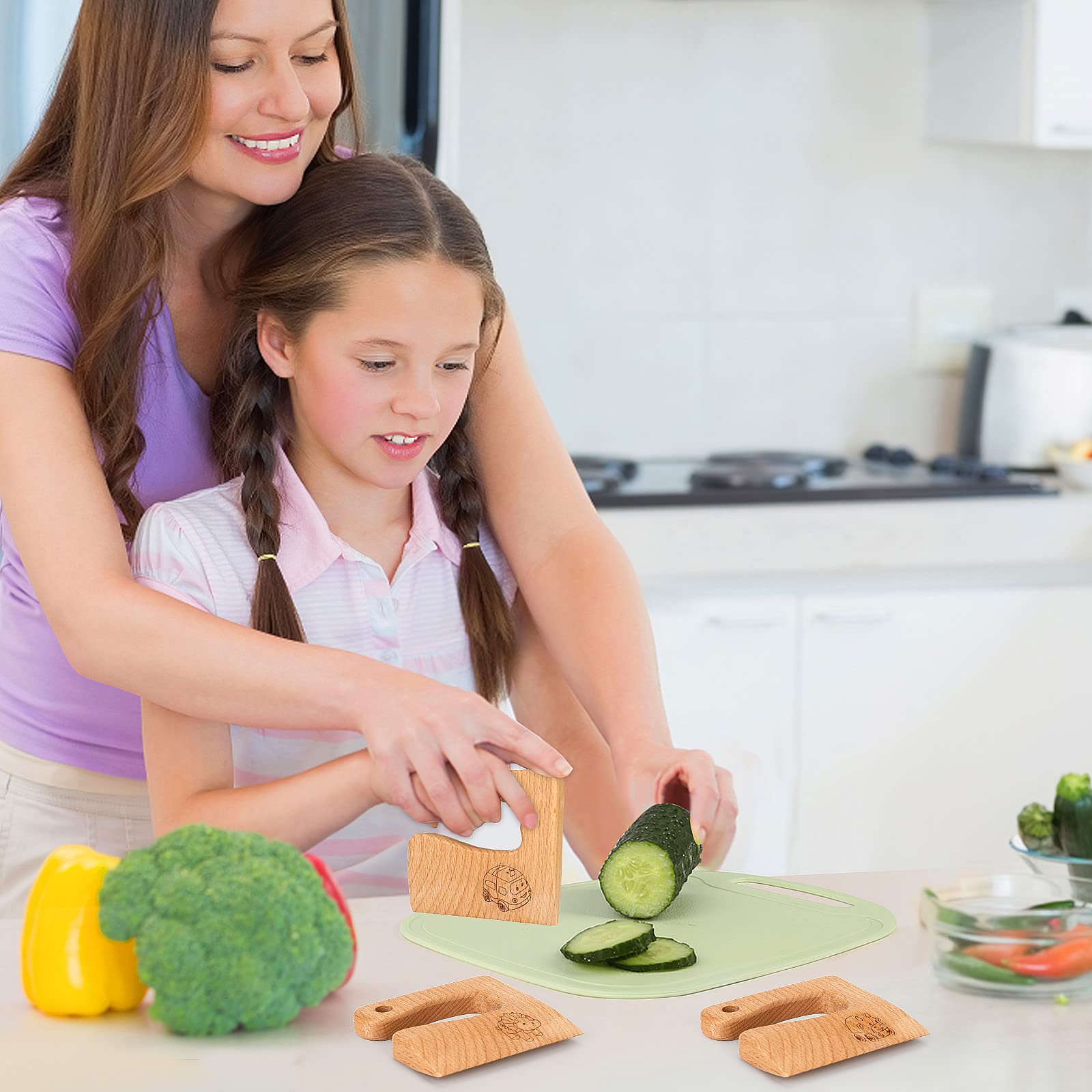 Goodchef Set di coltelli da cucina per bambini, 8 pezzi, per tagliare e cucinare frutta o verdura per bambini, con coltello in legno