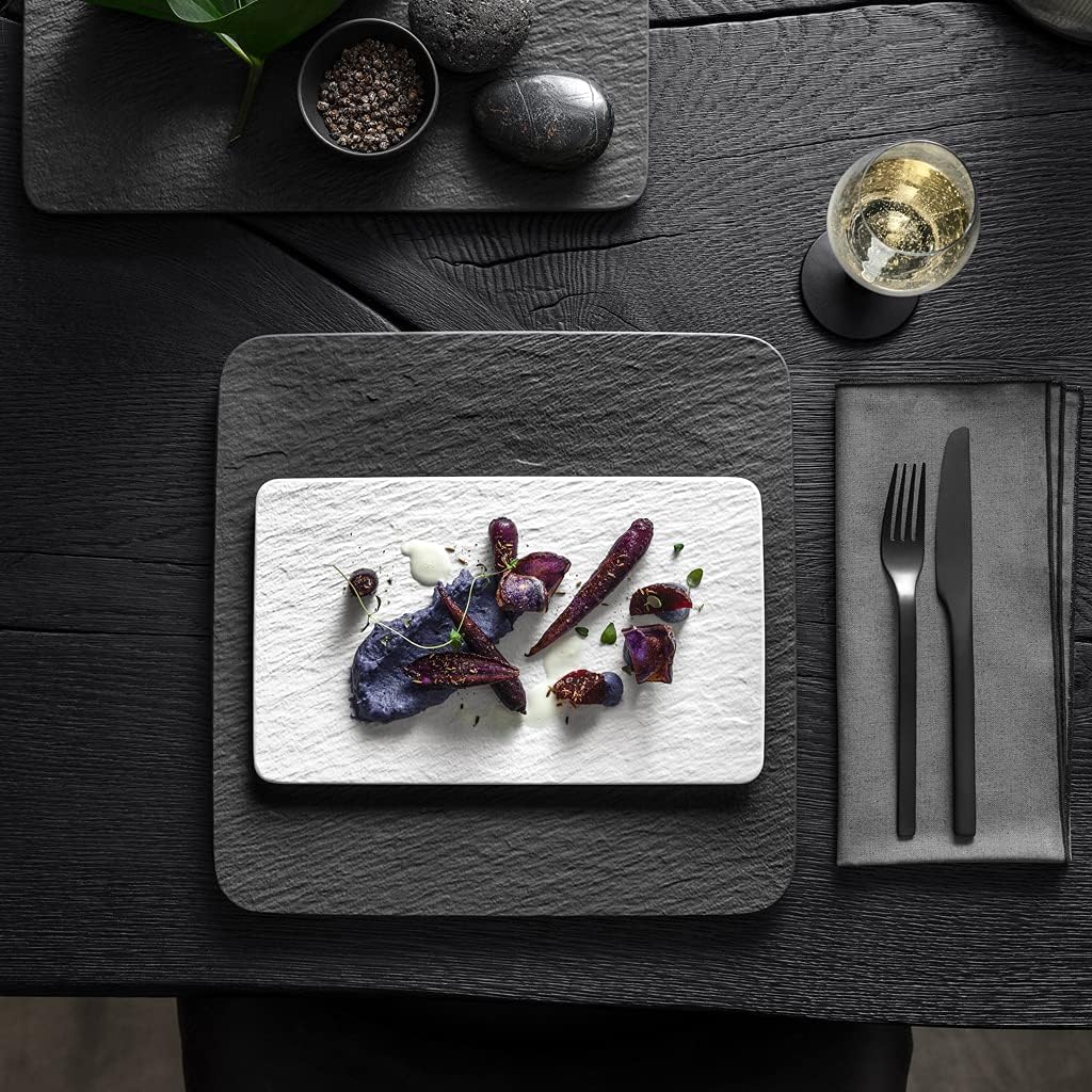 Villeroy & Boch Manufacture Rock Blanc Collection Multifunctional Plate, Rectangular, Premium Porcelain, Made in Germany, Dishwasher and Microwave Safe, 11 x 6.75 in, Creamy Matte White