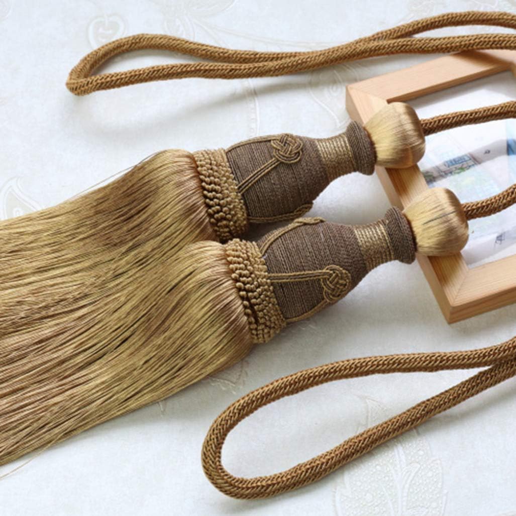 Curtain Tassel Tiebacks, Rustic Window Curtain Tieback 1 Pair Drapery Holdback Tassel for Porch Garden Decoration Treatment Accessory(Khaki)