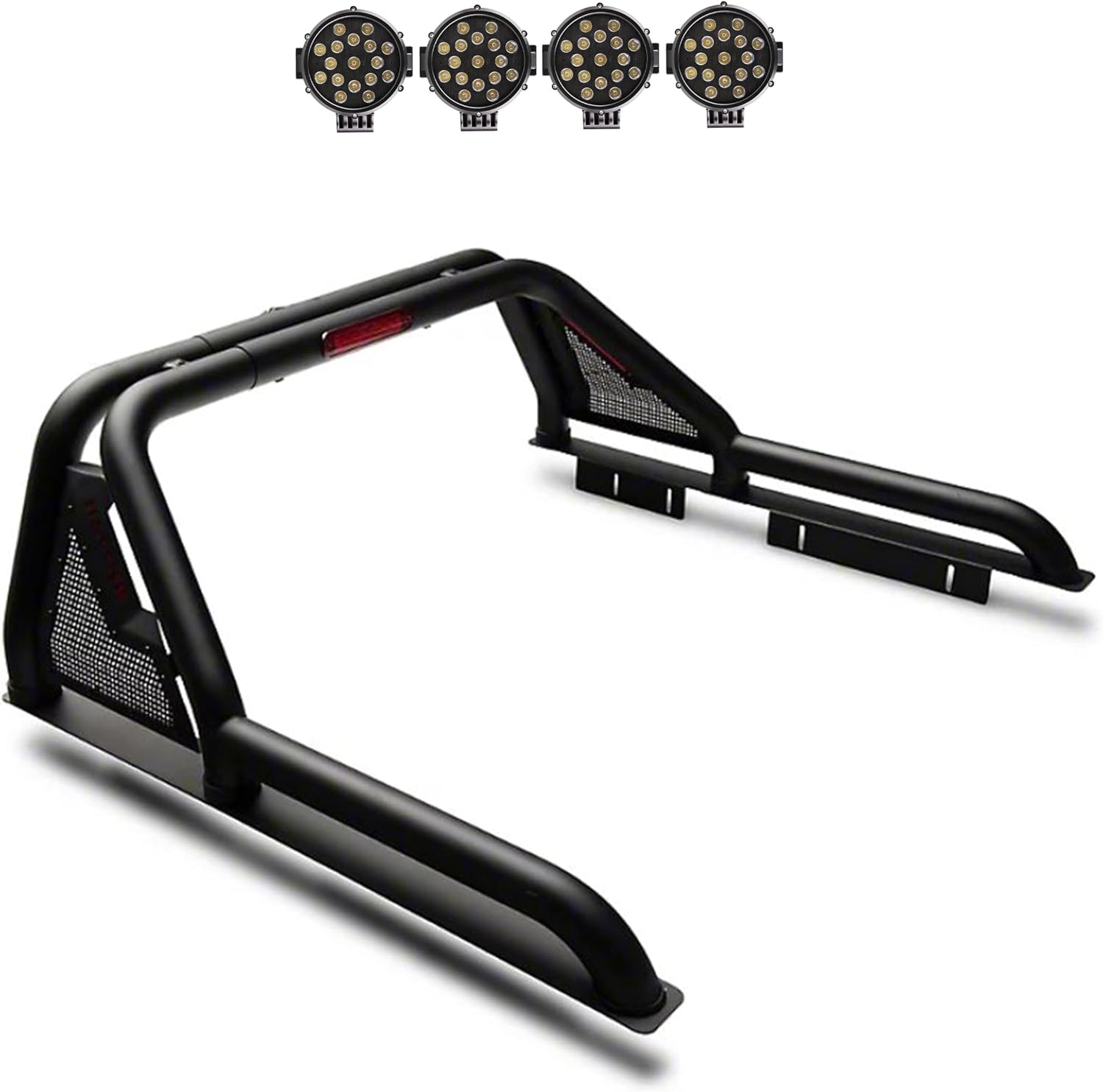 Black Horse GLADIATOR Roll Bar w/ pair of 7.0"Dia. LED Lights w/ Black Trim Rings Compatible with 2015-2026 GMC Canyon|2015-2026 Chevrolet Colorado|15-26 Toyota Tacoma-GLRB-03B-PLB