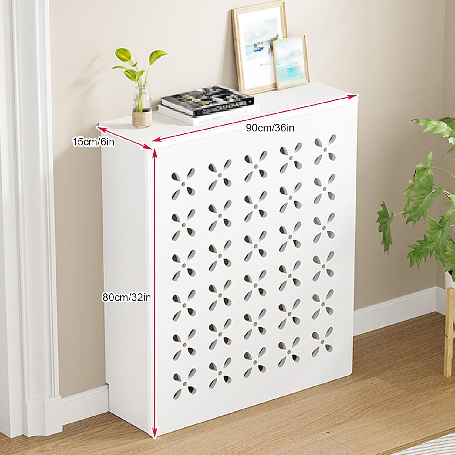 Modern Radiator Cover Cabinet, Storage Shelf with Ventilated Grille, Radiator Cap for Living Room, Bedroom and Bathroom, Easy to Clean, No-Tool Install(90x80x15cm/36x32x6in)