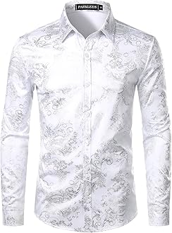 Men's Luxury Paisley Gold Shiny Printed Stylish Slim Fit Button Down Dress Shirt