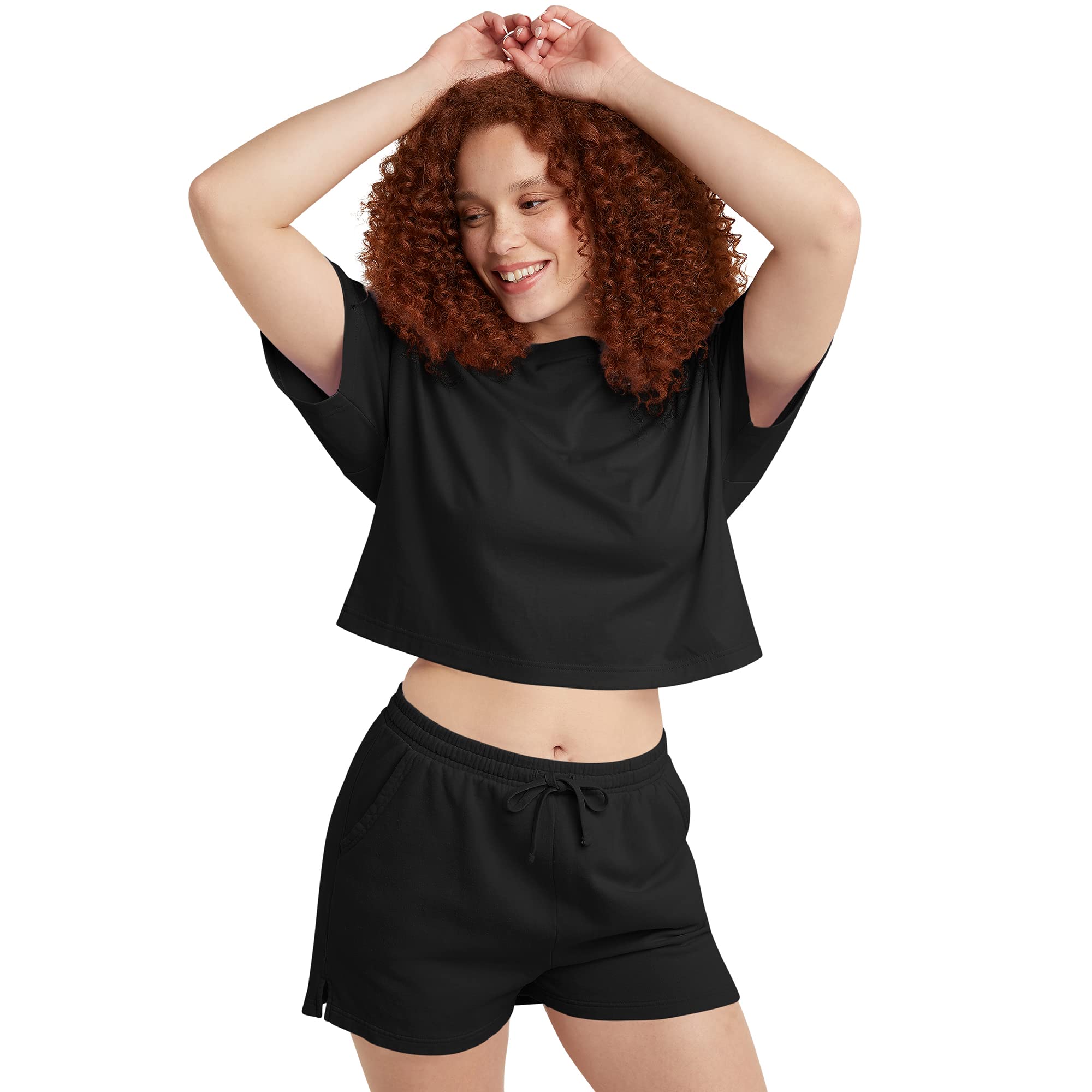 HanesWomens Originals Short-Sleeve Cropped T-Shirt, Cotton Tees For Women, Plus Size Available