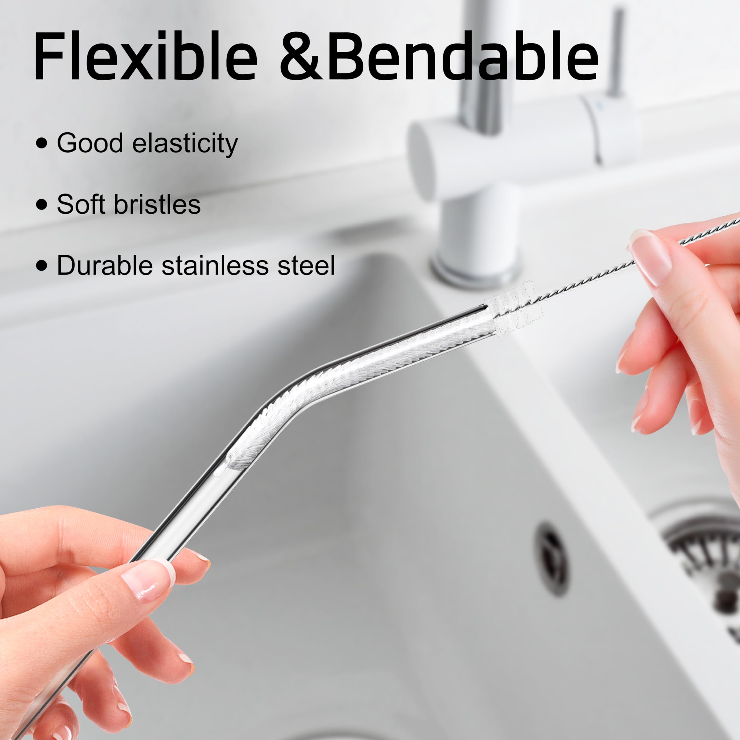 YUNGMAX Long Straw Cleaner Brush, 10 Pieces 30cm Stainless Steel & Nylon Pipe Cleaner for Cleaning Water Bottle Reusable Straws & Cups - Image 3