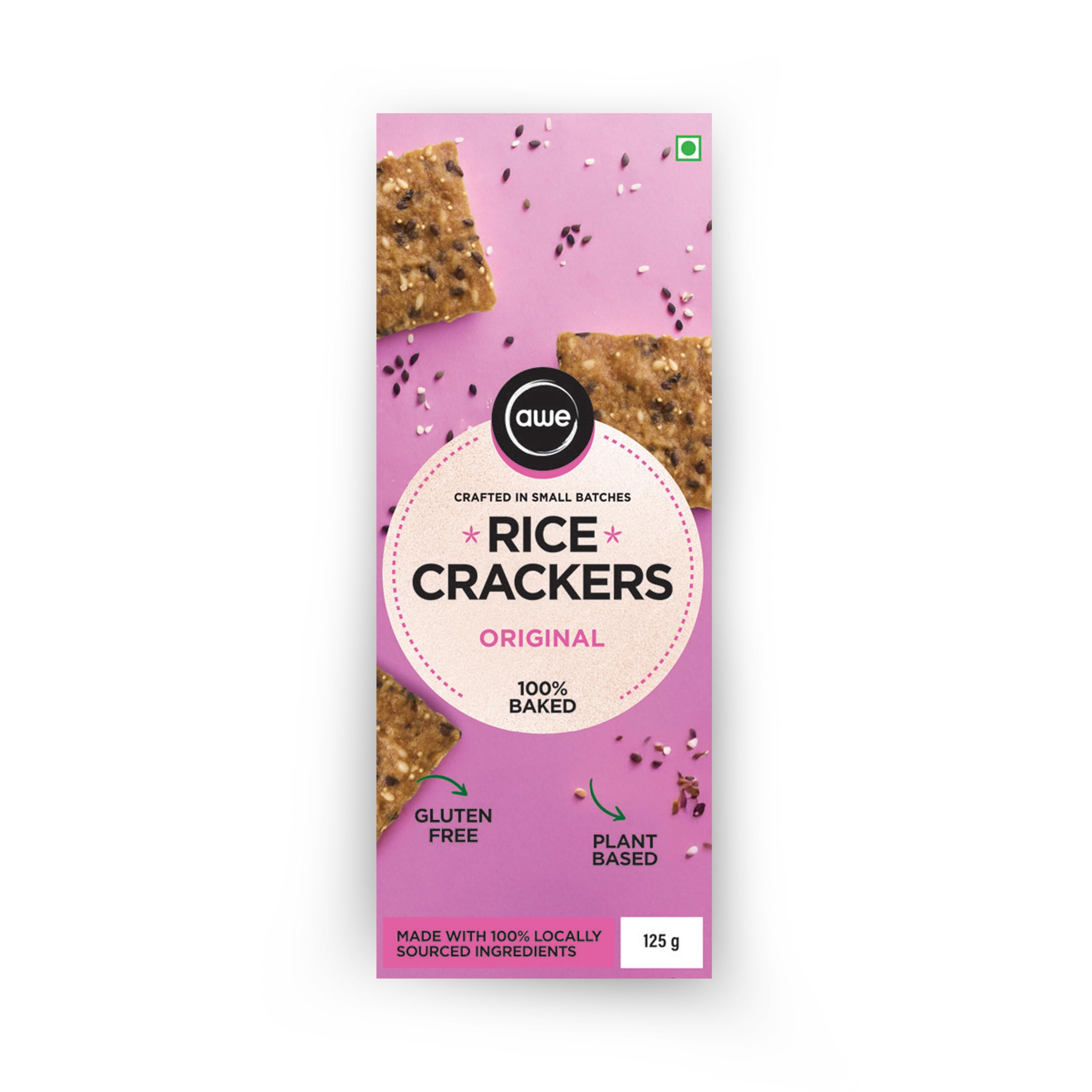 Awe Foods | Rice Crackers Original | Healthy Gluten-Free Vegan Snack | Baked Not Fried | No Preservatives | Great with Dips, Soups & Cheese Platters | 125g