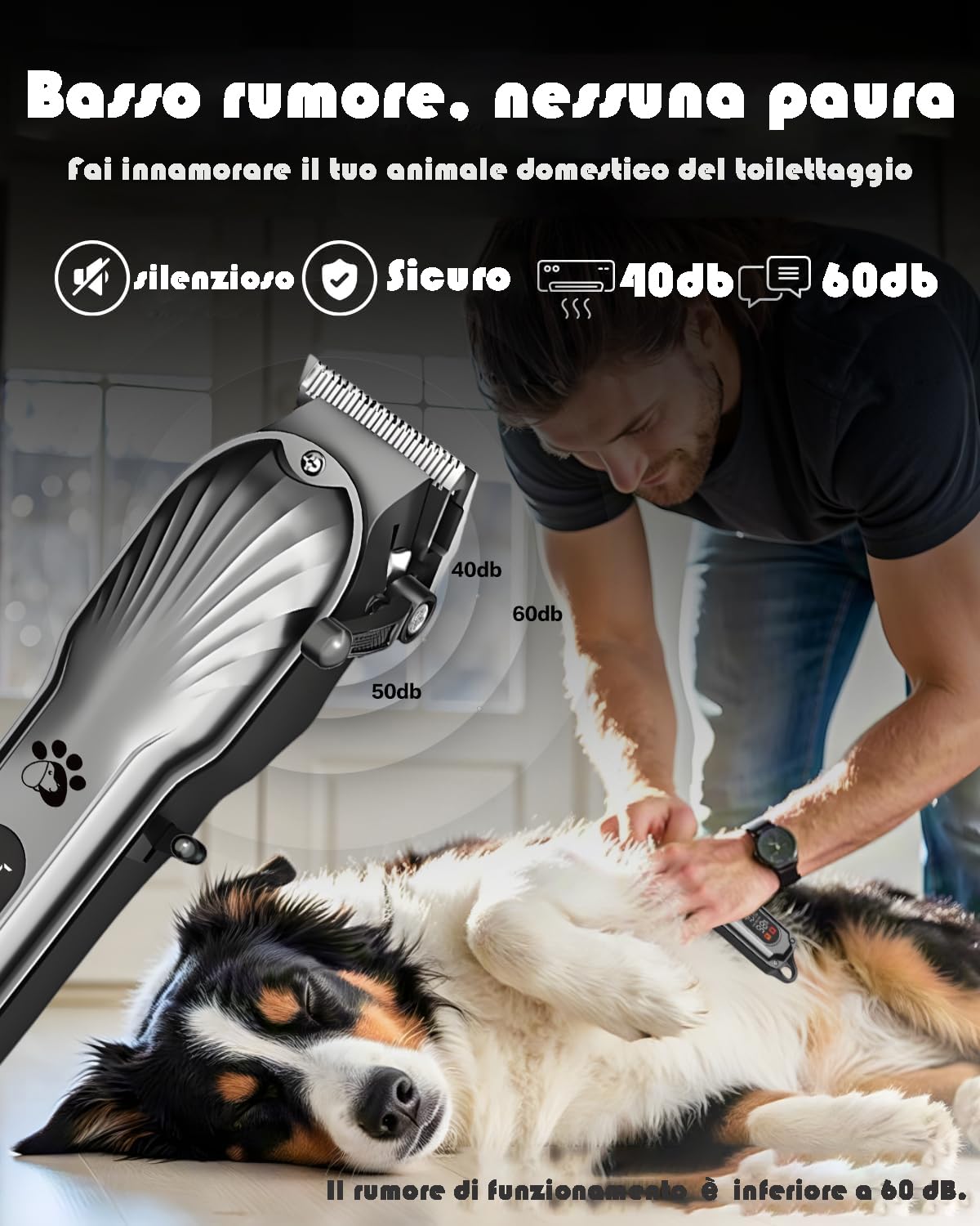 Tosatrice per cani professionale pelo lungo, senza fili, display a LED, a basso rumore, ricaricabile, con kit per la toelettatura delle unghie