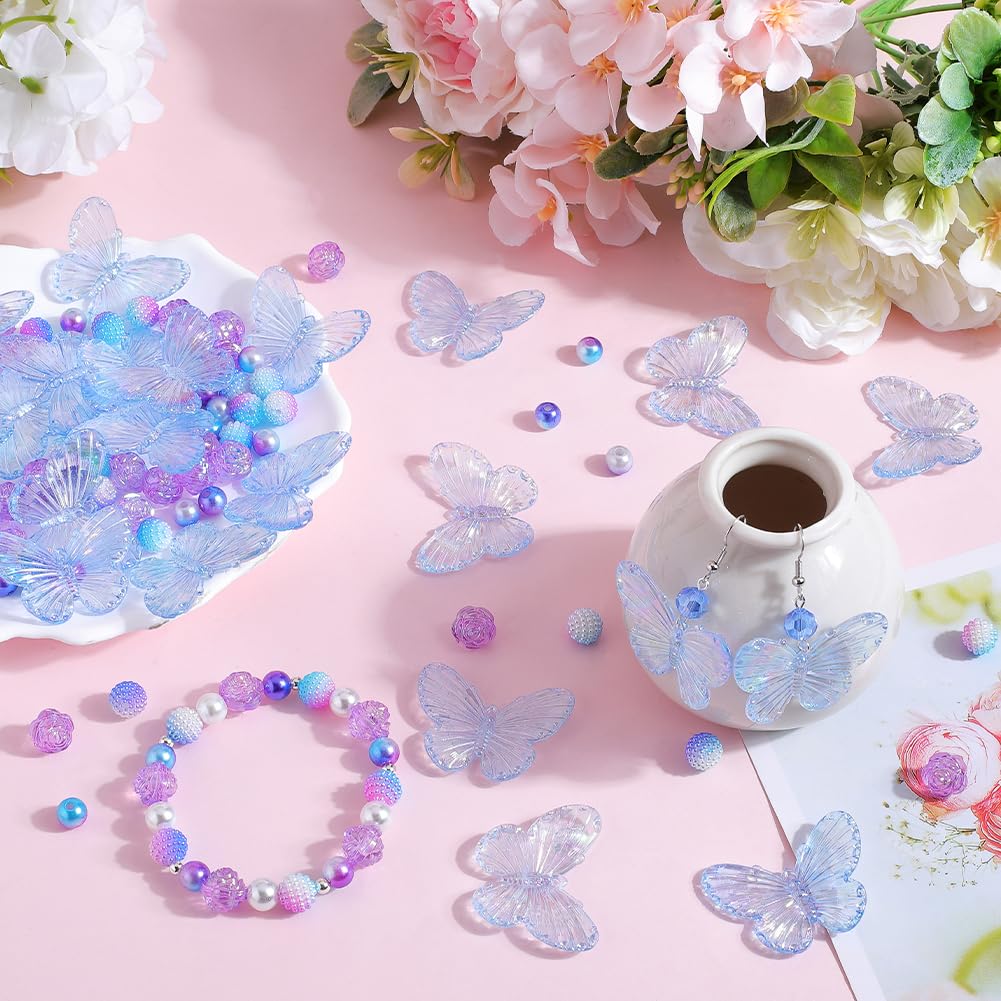 SUNNYCLUE 1 Box 100Pcs 4 Styles Acrylic Butterfly Bead Transparent Flower Beads Bulk Assorted Round Ball Pearl Bubblegum Loose Spacer Bead for Bracelet jewellery Making DIY Necklace Crafts Accessories - Image 4