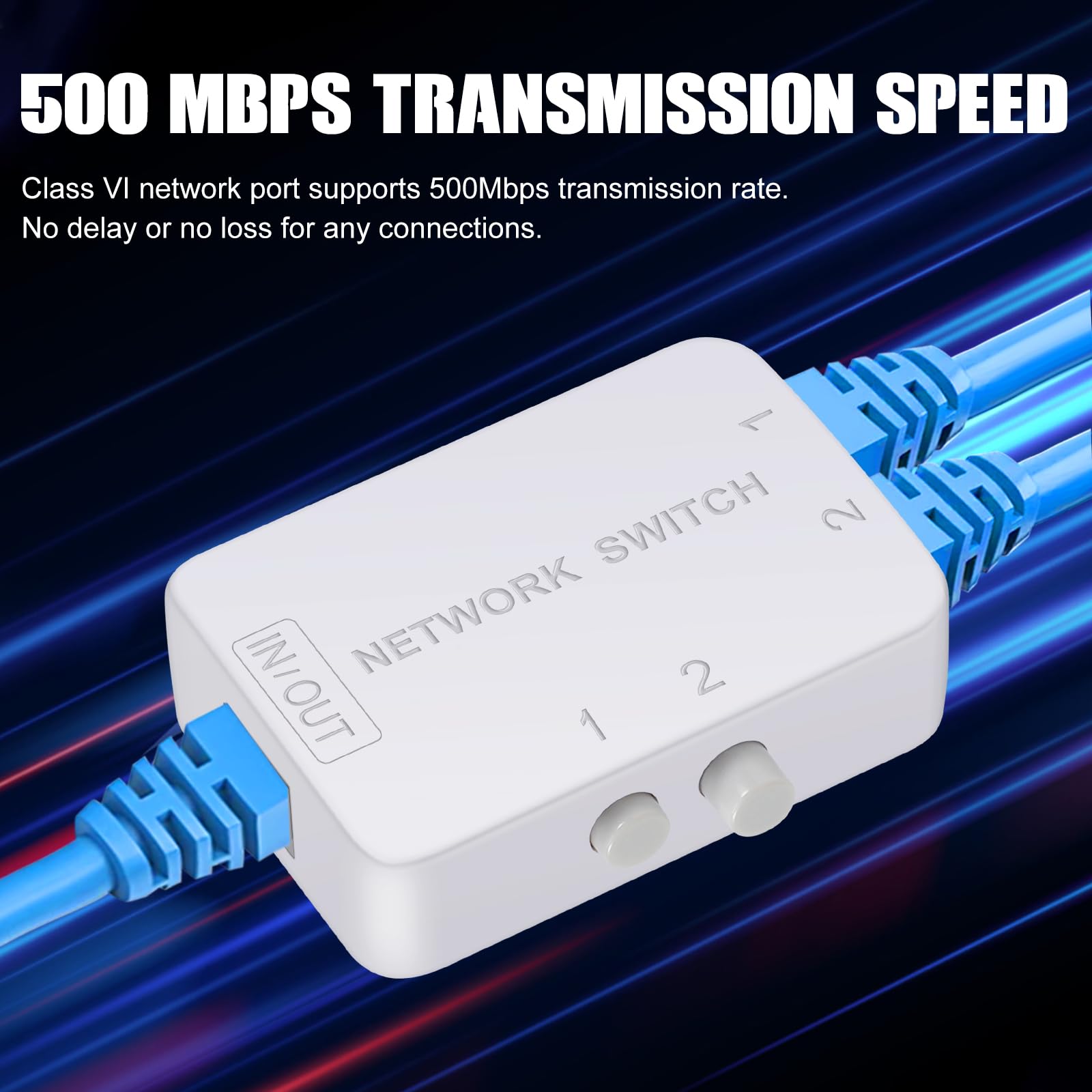 2-portowy przełącznik sieciowy rozdzielacz przełącznik sieciowy RJ45 przełącznik sieciowy 2x1 Ethernet RJ45 sieć 5.1 cm 1-Out lub 2.5 cm 2-Out 100M/500M