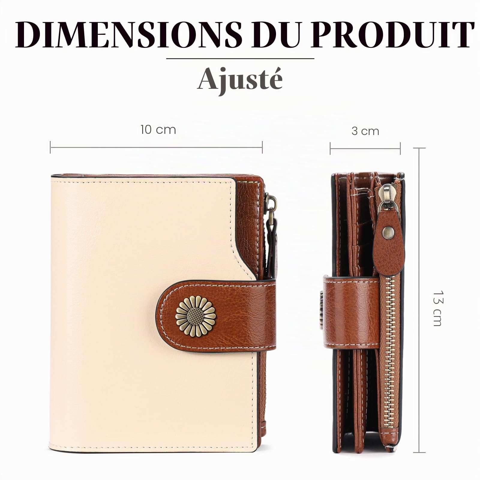SENDEFN Portefeuille Femme Cuir Véritable en Format Court Portefeuille Femmes RFID Blocage, 16 emplacements pour Cartes y Compris 2 fenêtre d'identification et 1 Poche à Fermeture éclair