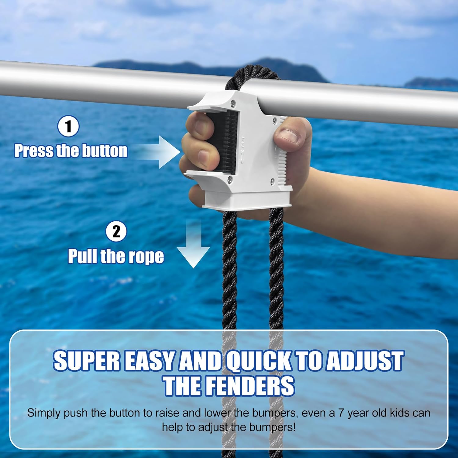 Boat Fender Hanger, Boat Rail and Cleat Fender Clips 4 Pack White, Quick Connect Fender Lines, Bumper Adjuster, Fits 1/4" - 1/2" Fender Lines, Rails up to 1”