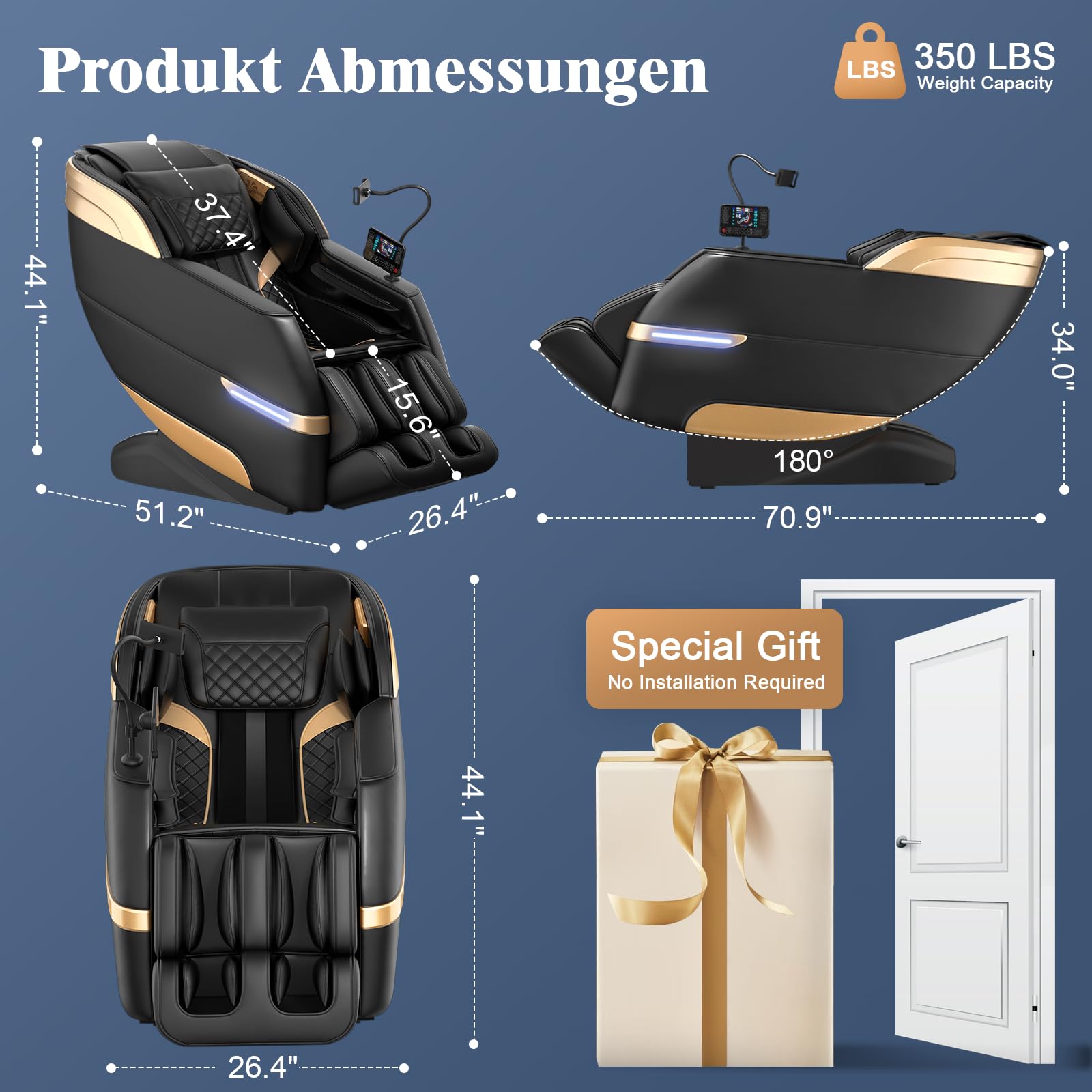 YONISEE 4D SL-Track Massagesessel Ganzkörpermassage mit Bein- und Taillenheizung, 8 Airbags, Fußrollenmassage, KI-Sprachsteuerung, Bluetooth-Lautsprecher, Zero Gravity