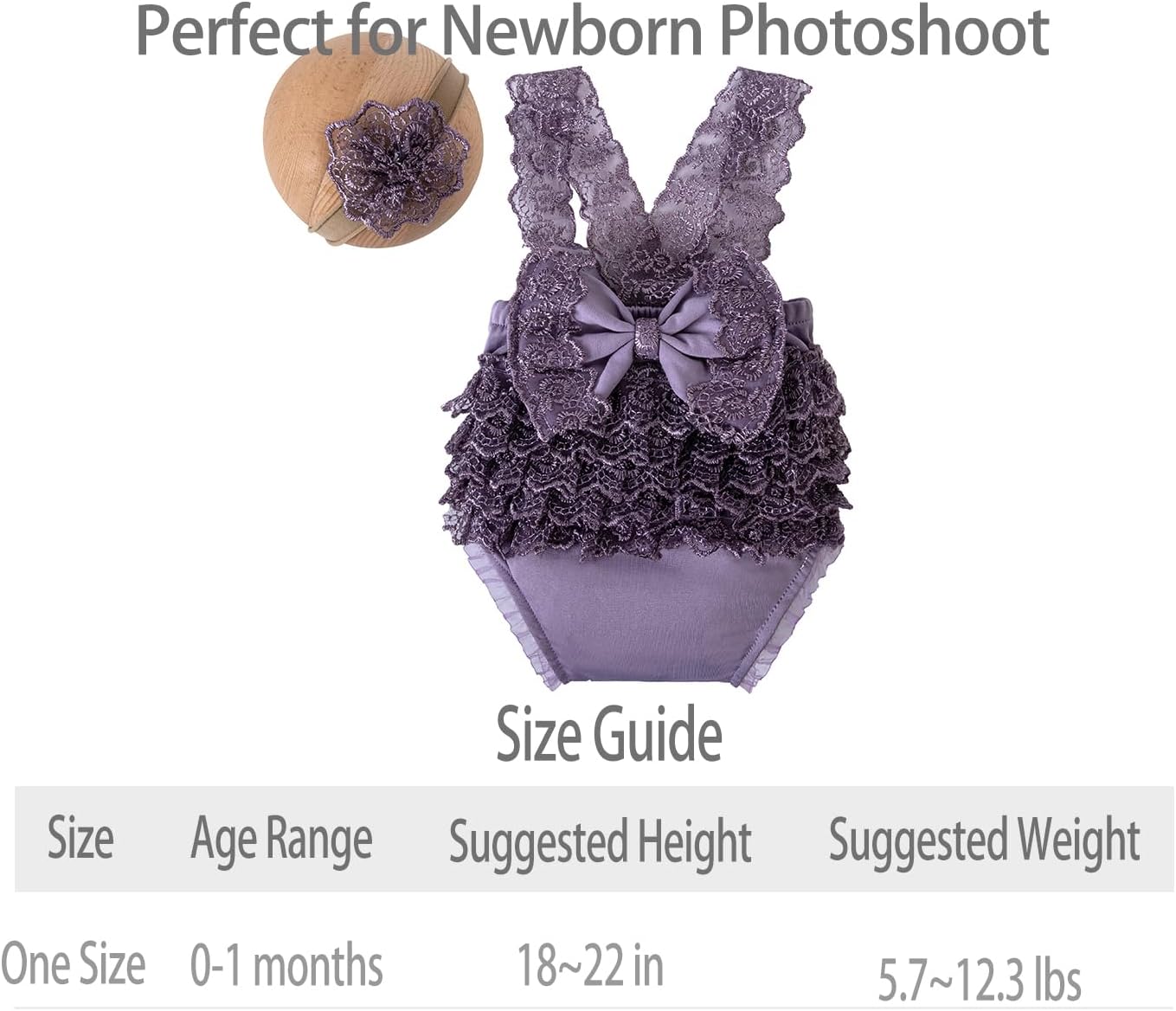Newborn Girl Photography Outfit Props- Lace Romper and Headband Set，Baby Photoshoot Props，Infant Photo Shoot