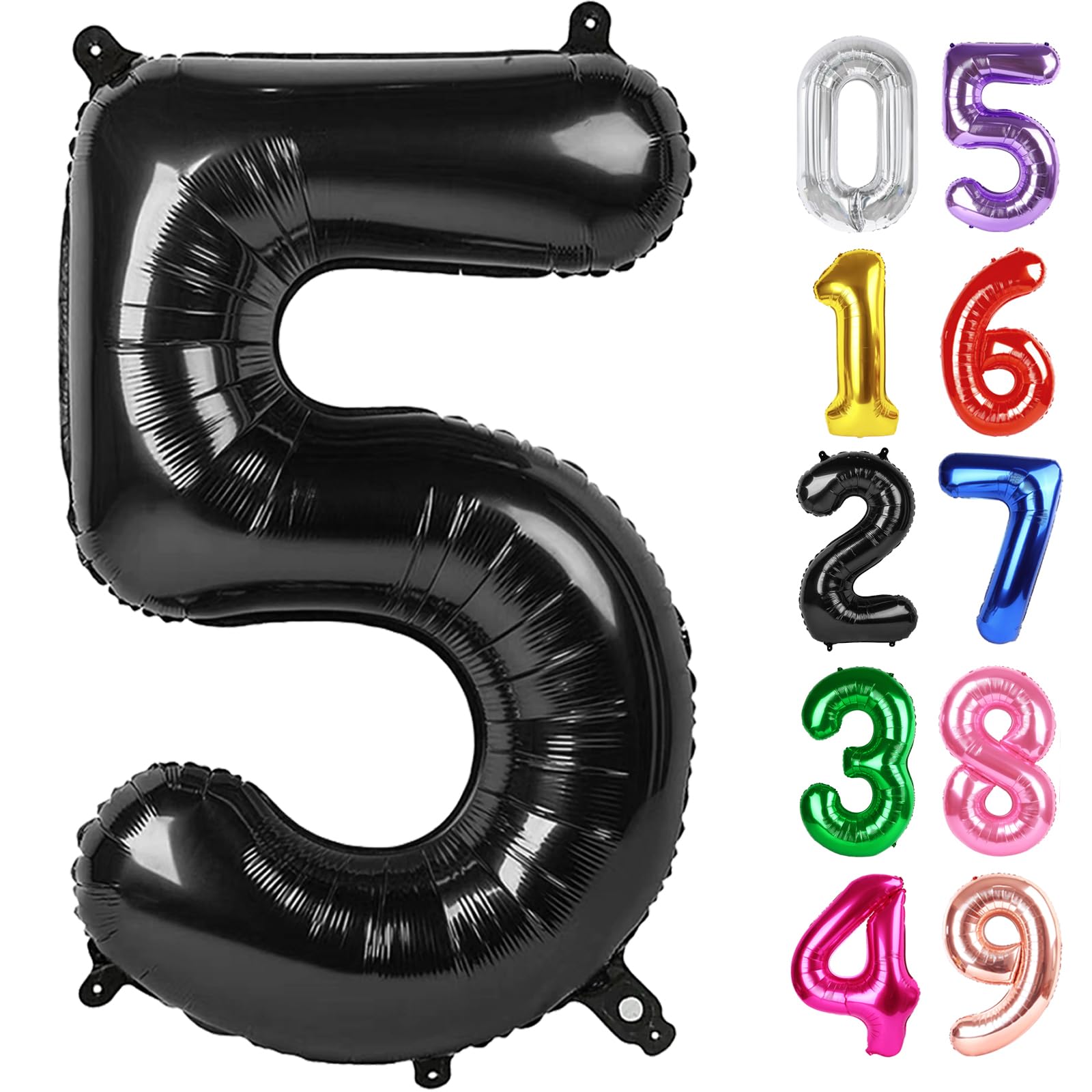 Black Number 5 Balloon 40 Inch, 5th Birthday Party Decorations Men Women