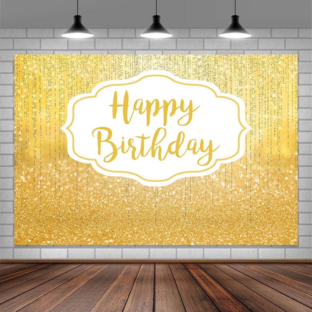 8 x 6 ft Yellow Happy Birthday Backdrop for Girls Women Glitter Birthday Theme Banner Background Diamond Birthday Decorations Backdrops Sweet Princess
