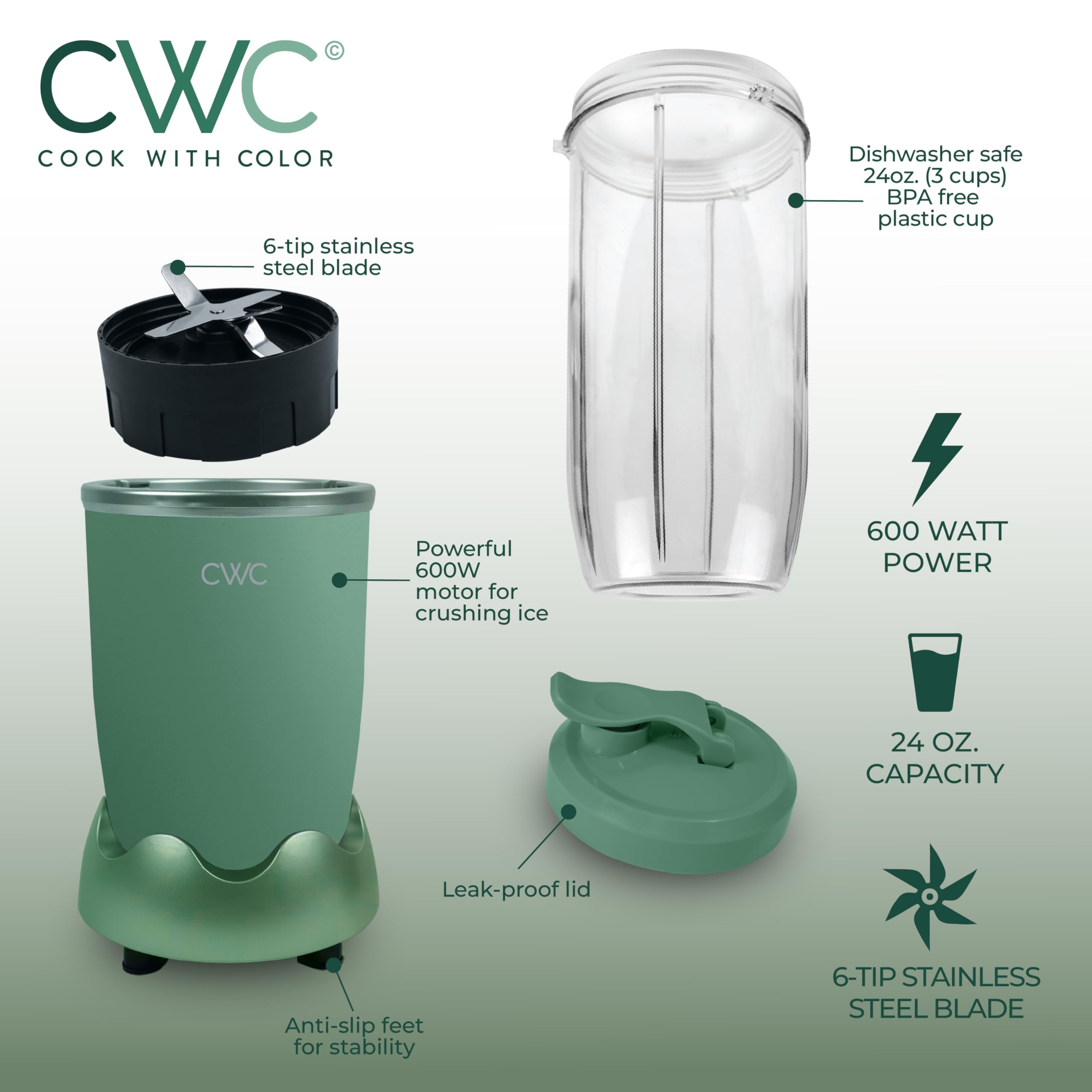 Amazon.com: COOK WITH COLOR Personal Power Blender 600W, 24oz
